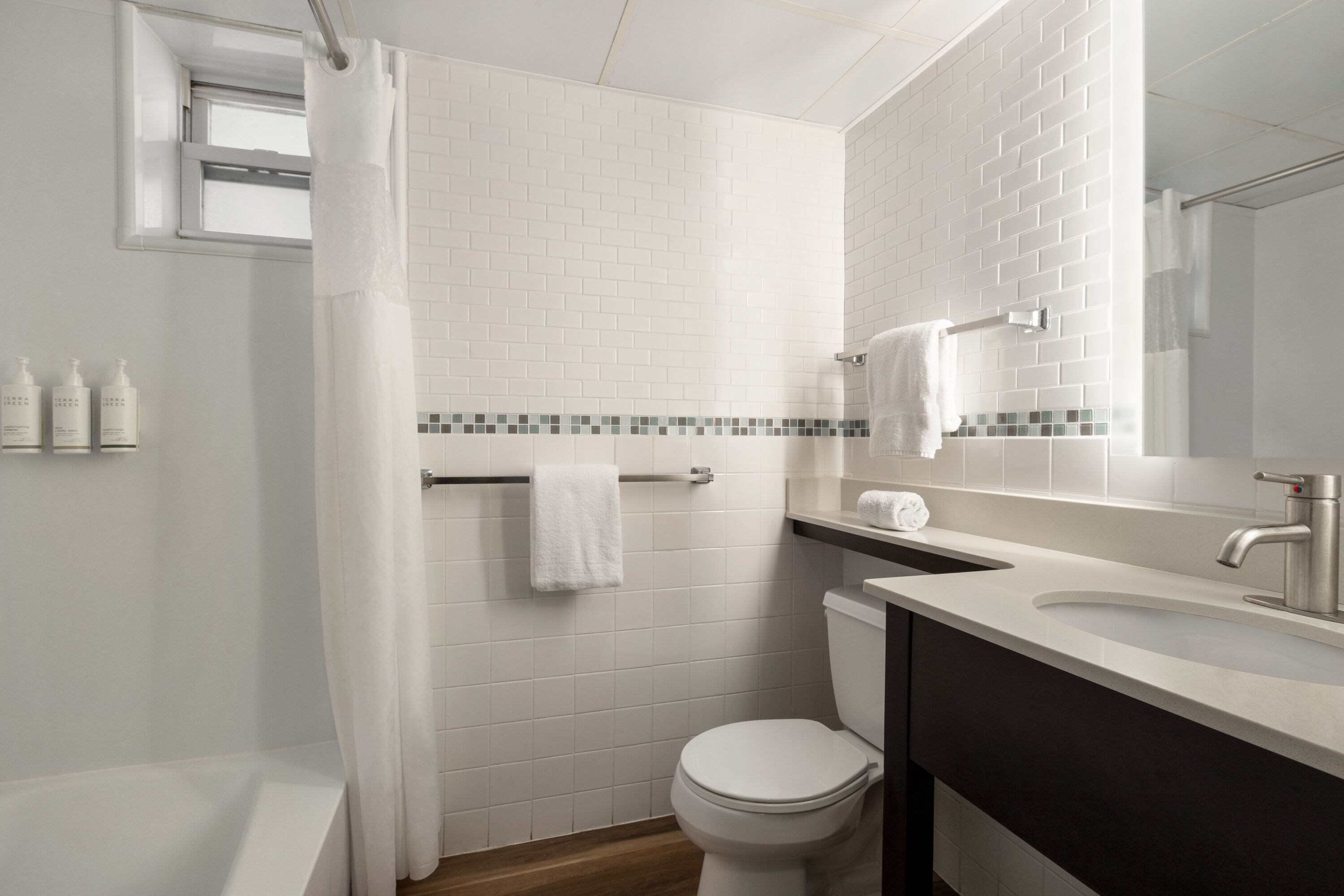 Guest room bath at the Days Inn by Wyndham Ocean City Oceanfront in Ocean City, Maryland