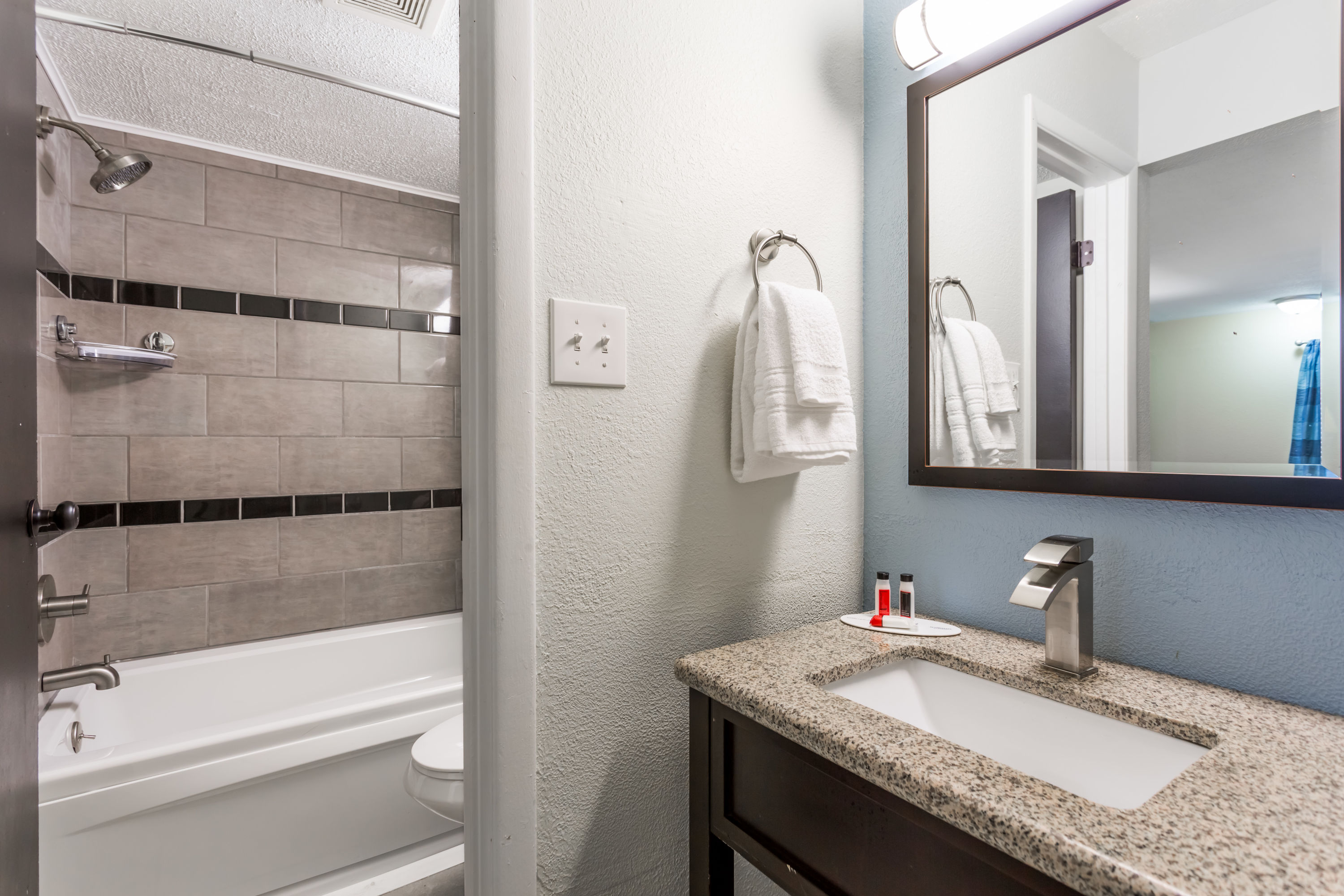 Guest room bath at the Days Inn by Wyndham Salisbury in Salisbury, Maryland