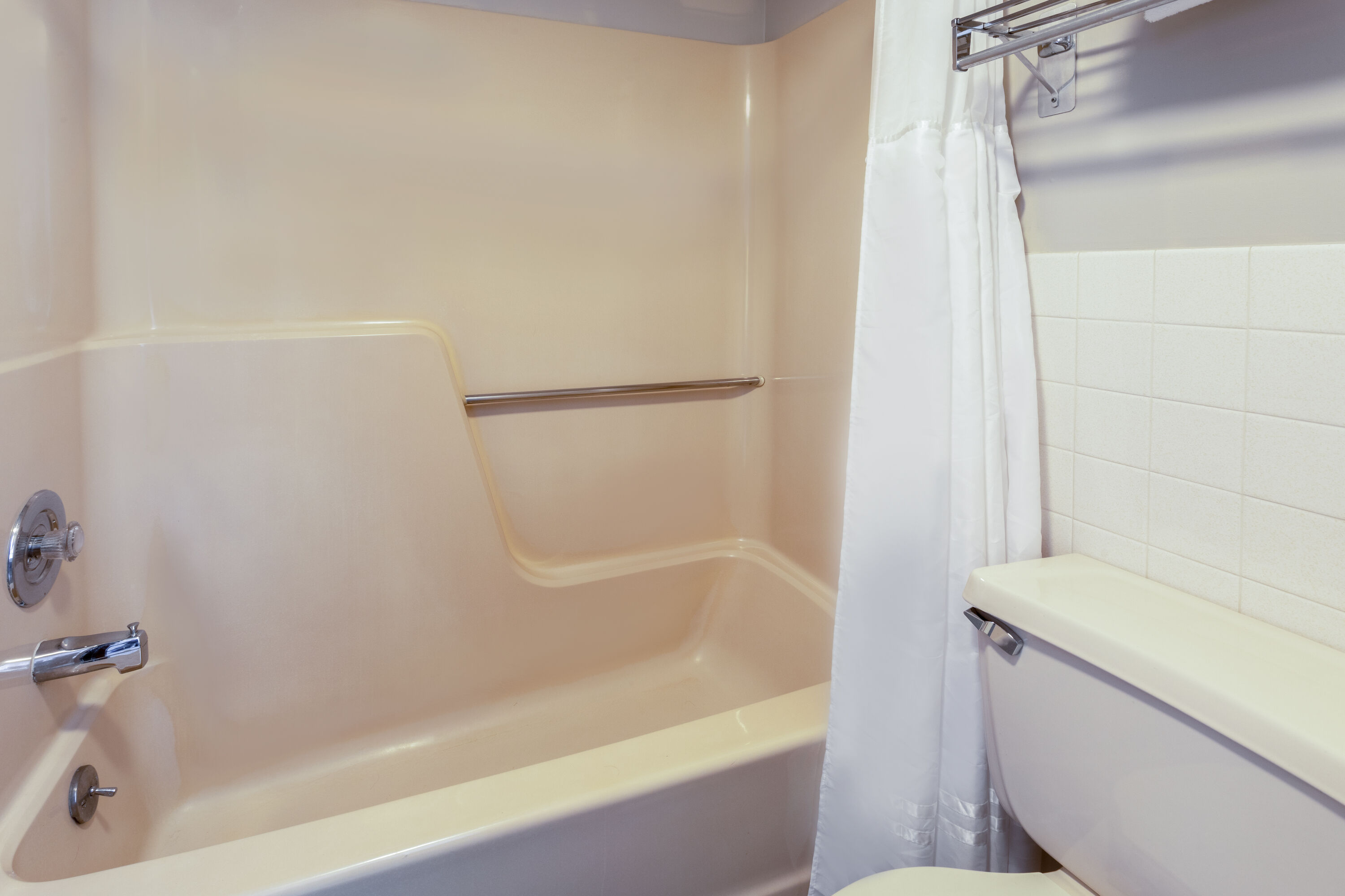 Guest room bath at the Days Inn by Wyndham Birch Run in Birch Run, Michigan
