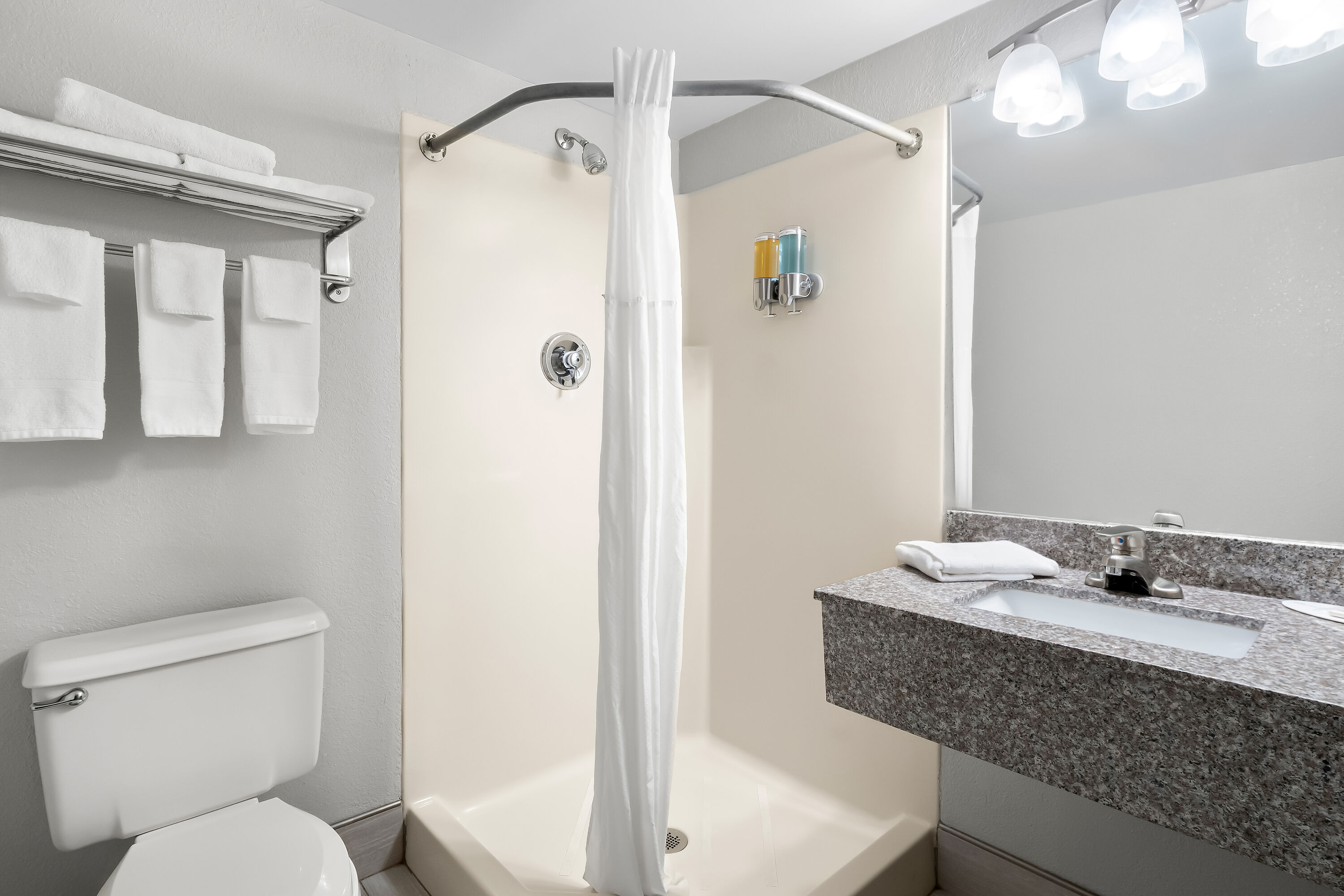 Guest room bath at the Days Inn by Wyndham Hillsdale in Hillsdale, Michigan