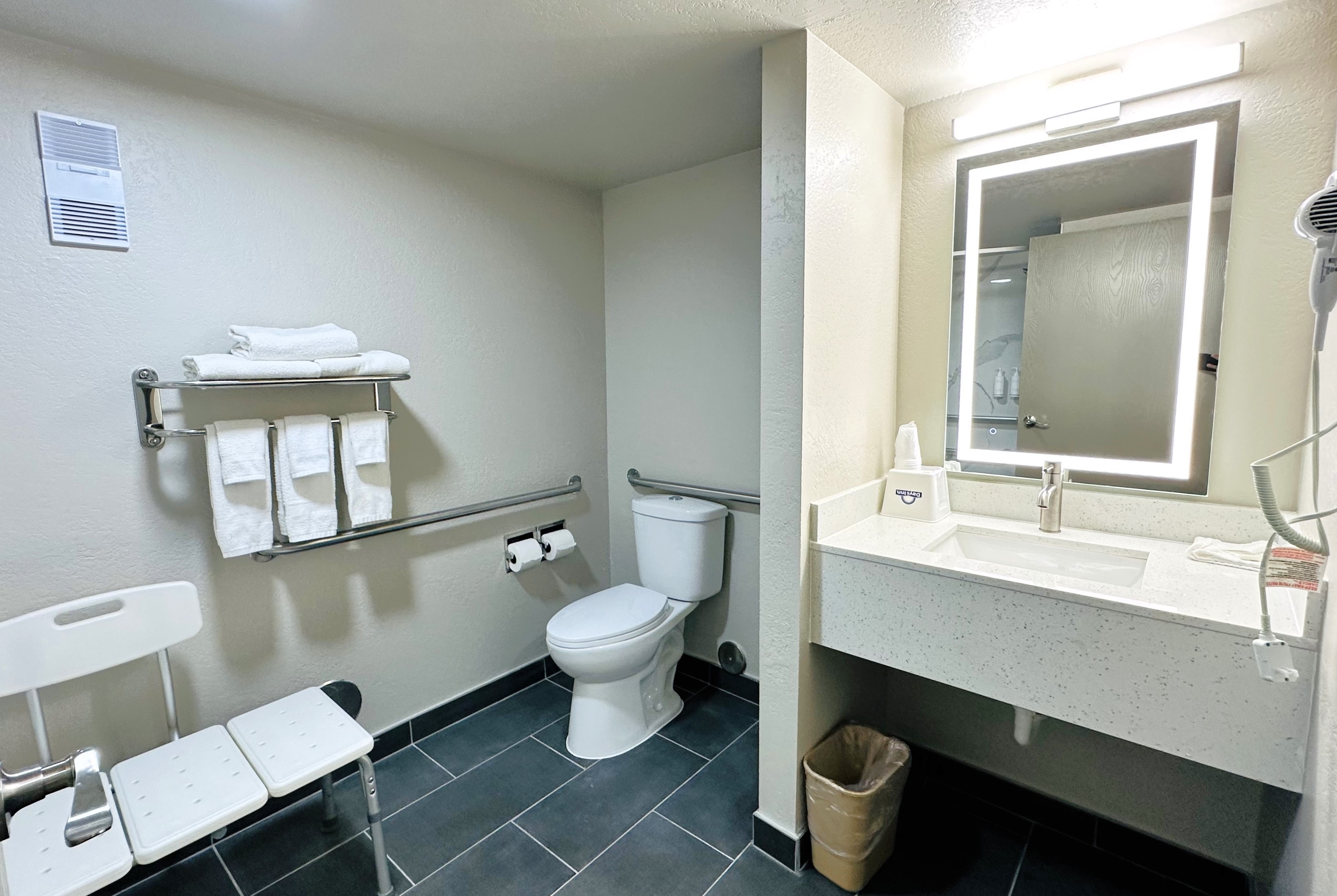 Guest room bath at the Days Inn by Wyndham Holland in Holland, Michigan