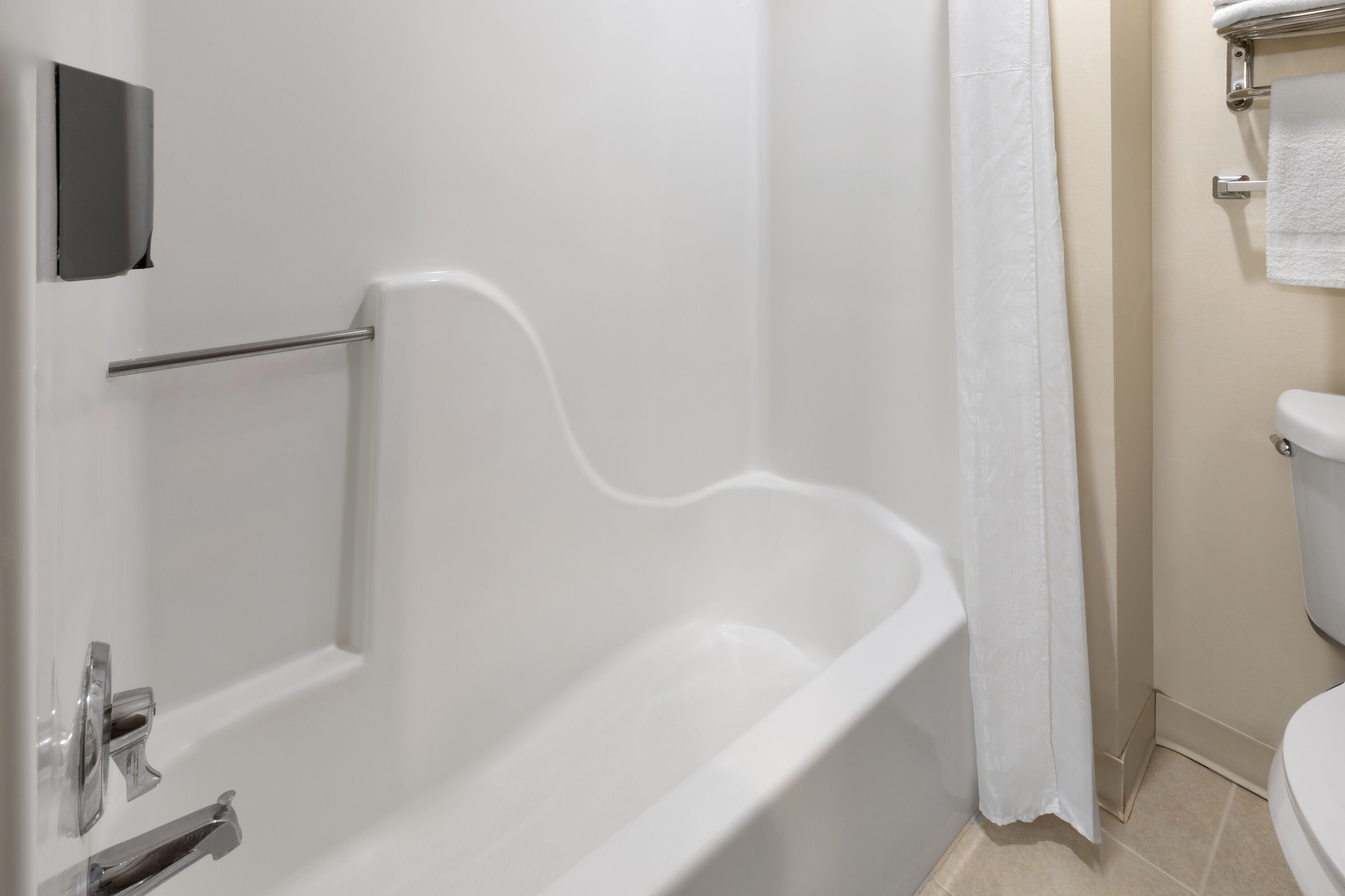 Guest room bath at the Days Inn by Wyndham Mackinaw City/Bridgeview Area in Mackinaw City, Michigan
