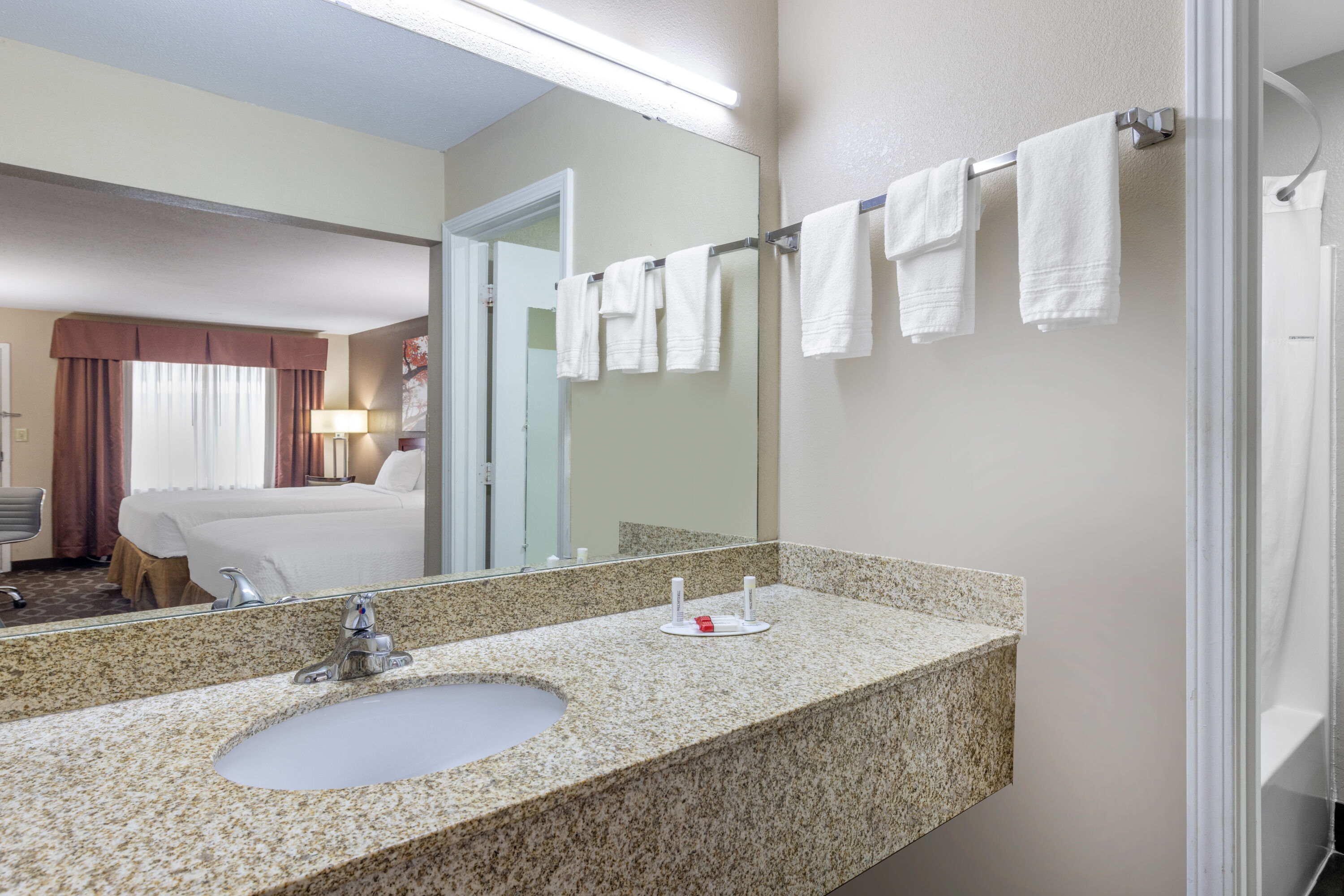 Guest room bath at the Days Inn by Wyndham St. Robert Waynesville/Ft. Leonard Wood in St. Robert, Missouri