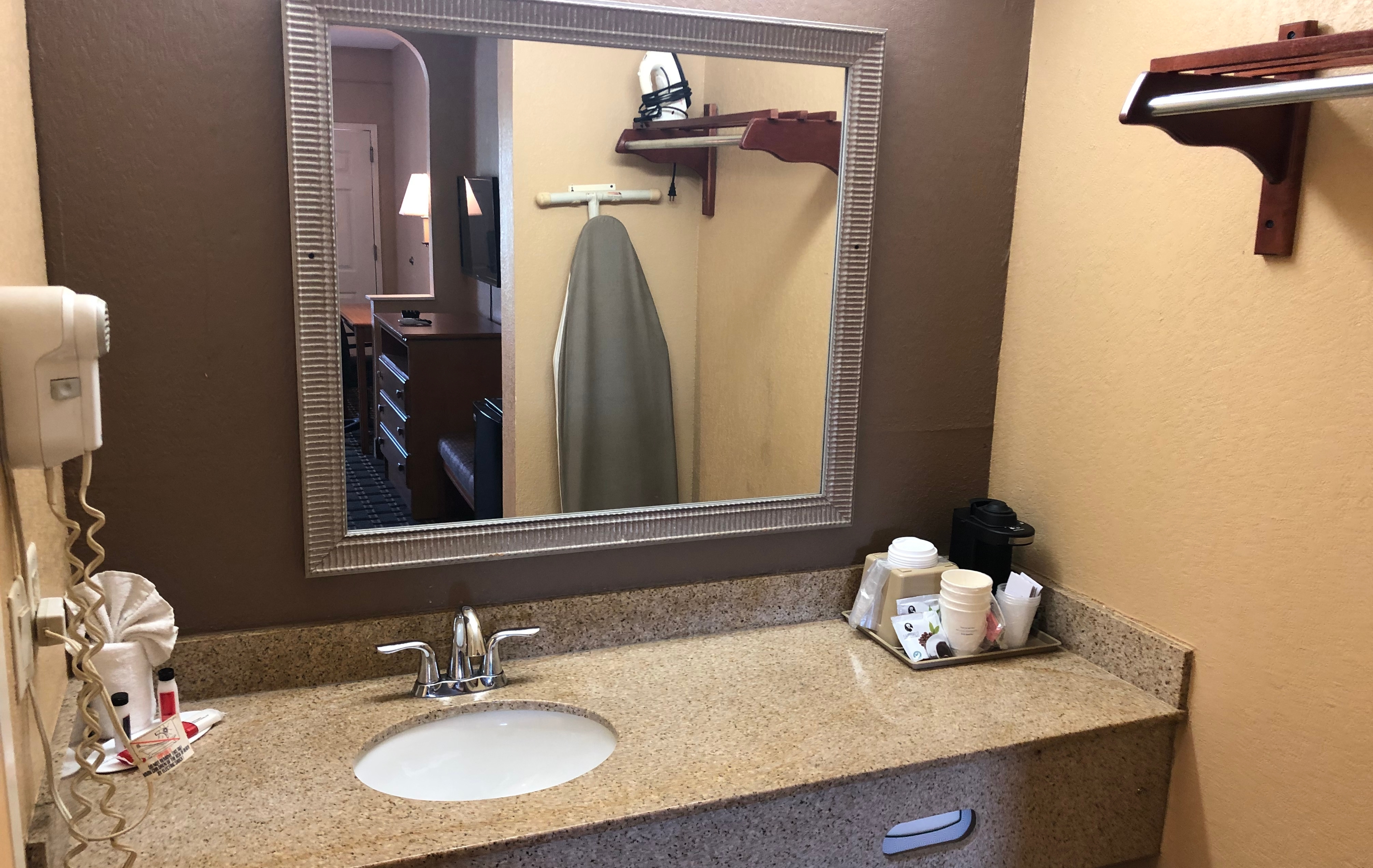 Guest room bath at the Days Inn by Wyndham Columbus in Columbus, Mississippi