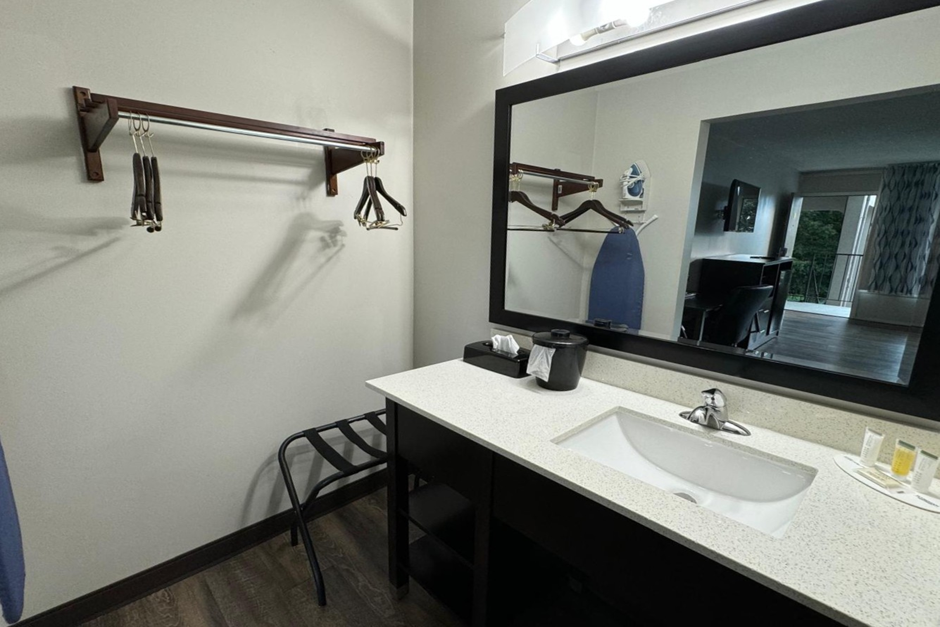 Guest room bath at the Days Inn by Wyndham Goldsboro in Goldsboro, North Carolina