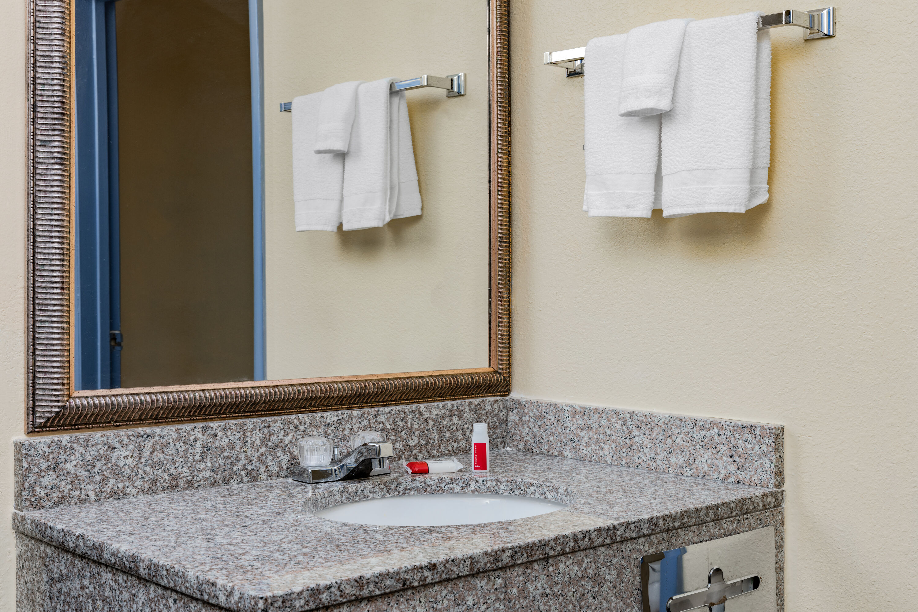Guest room bath at the Days Inn by Wyndham Waynesville NC in Waynesville, North Carolina