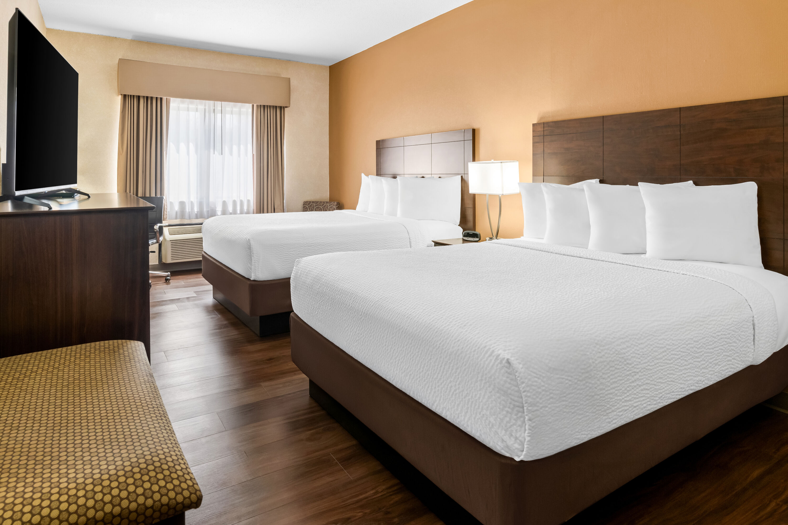 Double bed guest room at the Days Inn by Wyndham Grand Forks Columbia Mall in Grand Forks, North Dakota