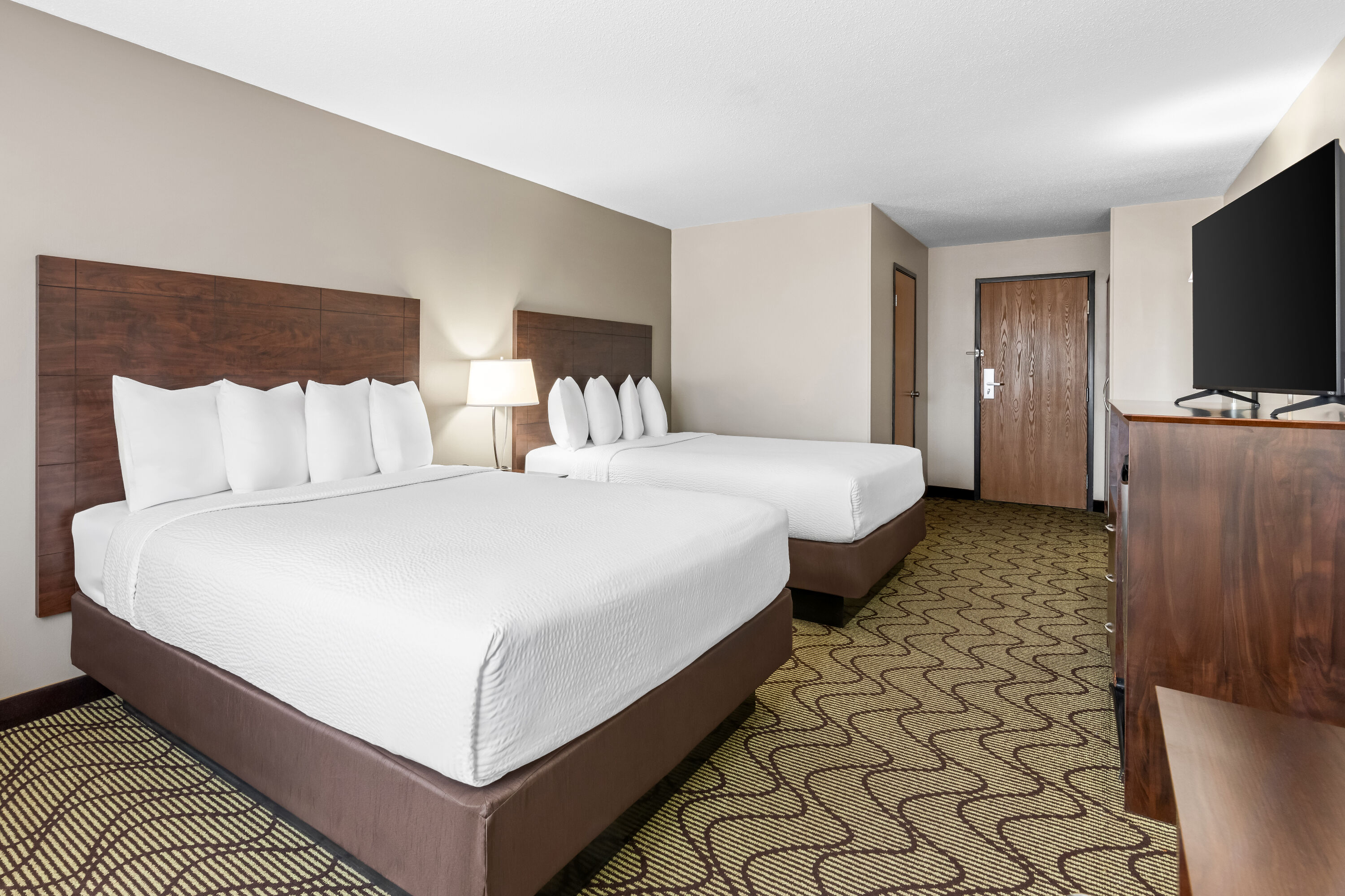 Double bed guest room at the Days Inn by Wyndham Grand Forks Columbia Mall in Grand Forks, North Dakota