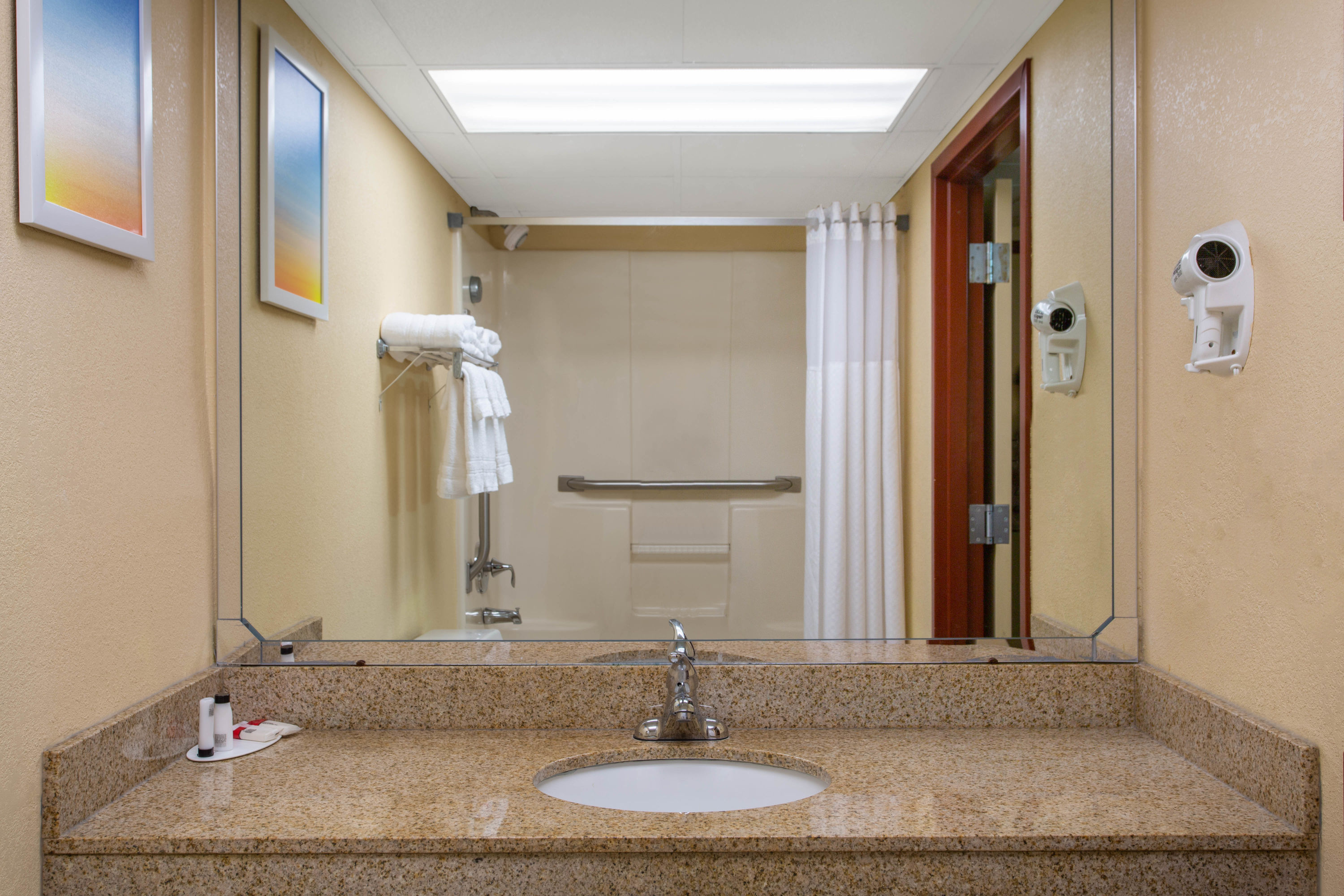 Guest room bath at the Days Inn by Wyndham Hillsborough in Hillsborough Township, New Jersey
