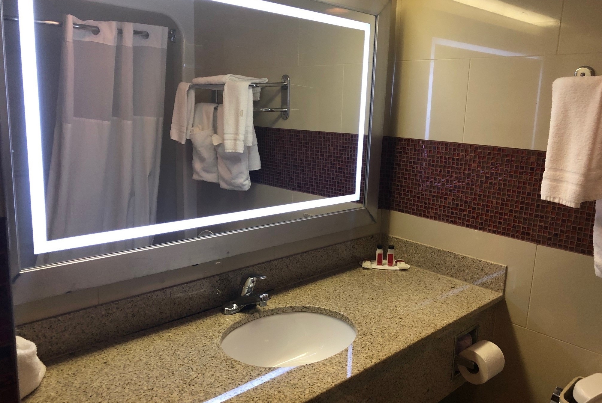 Guest room bath at the Days Inn by Wyndham Jersey City / NYC Area in Jersey City, New Jersey