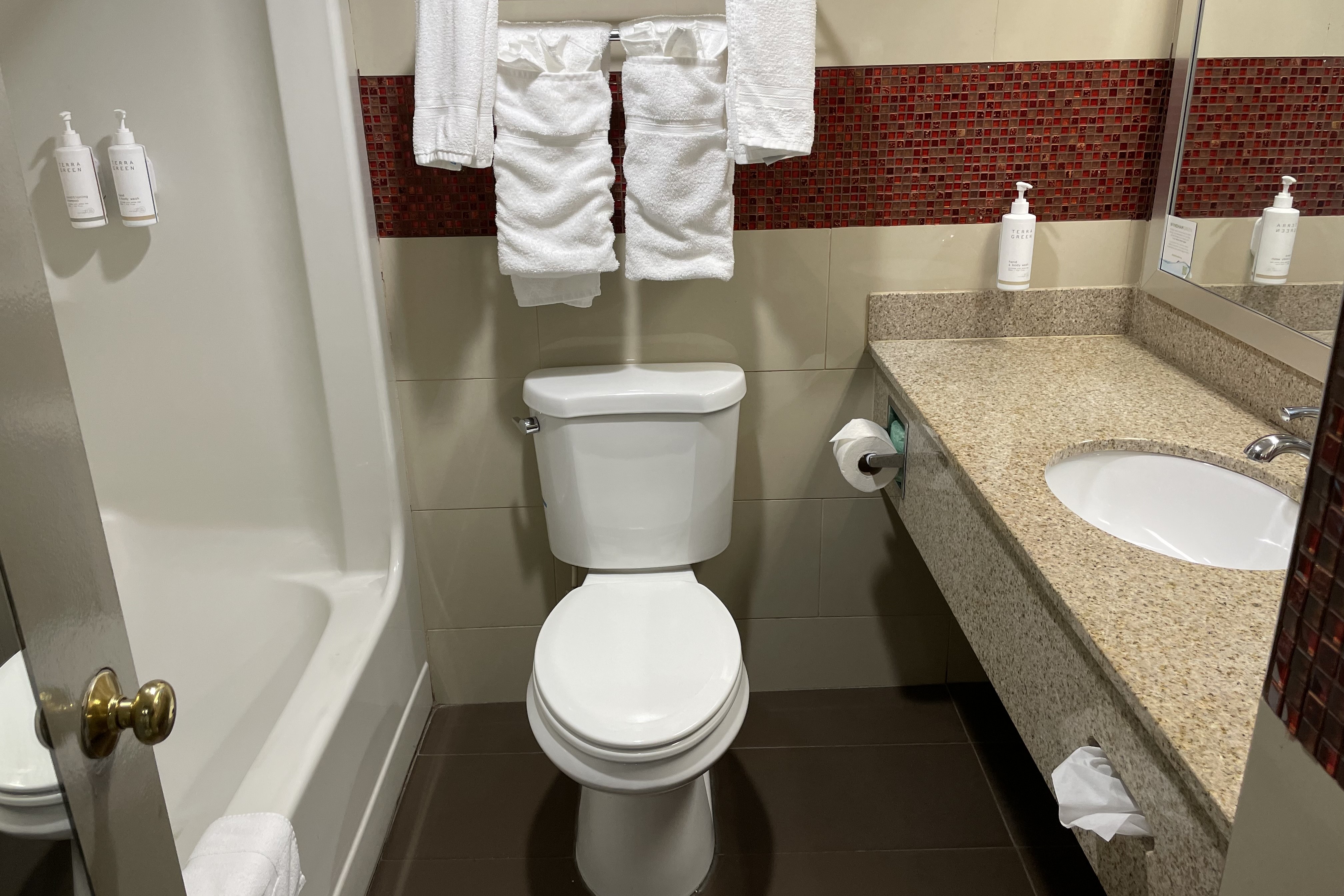 Guest room bath at the Days Inn by Wyndham Jersey City / NYC Area in Jersey City, New Jersey