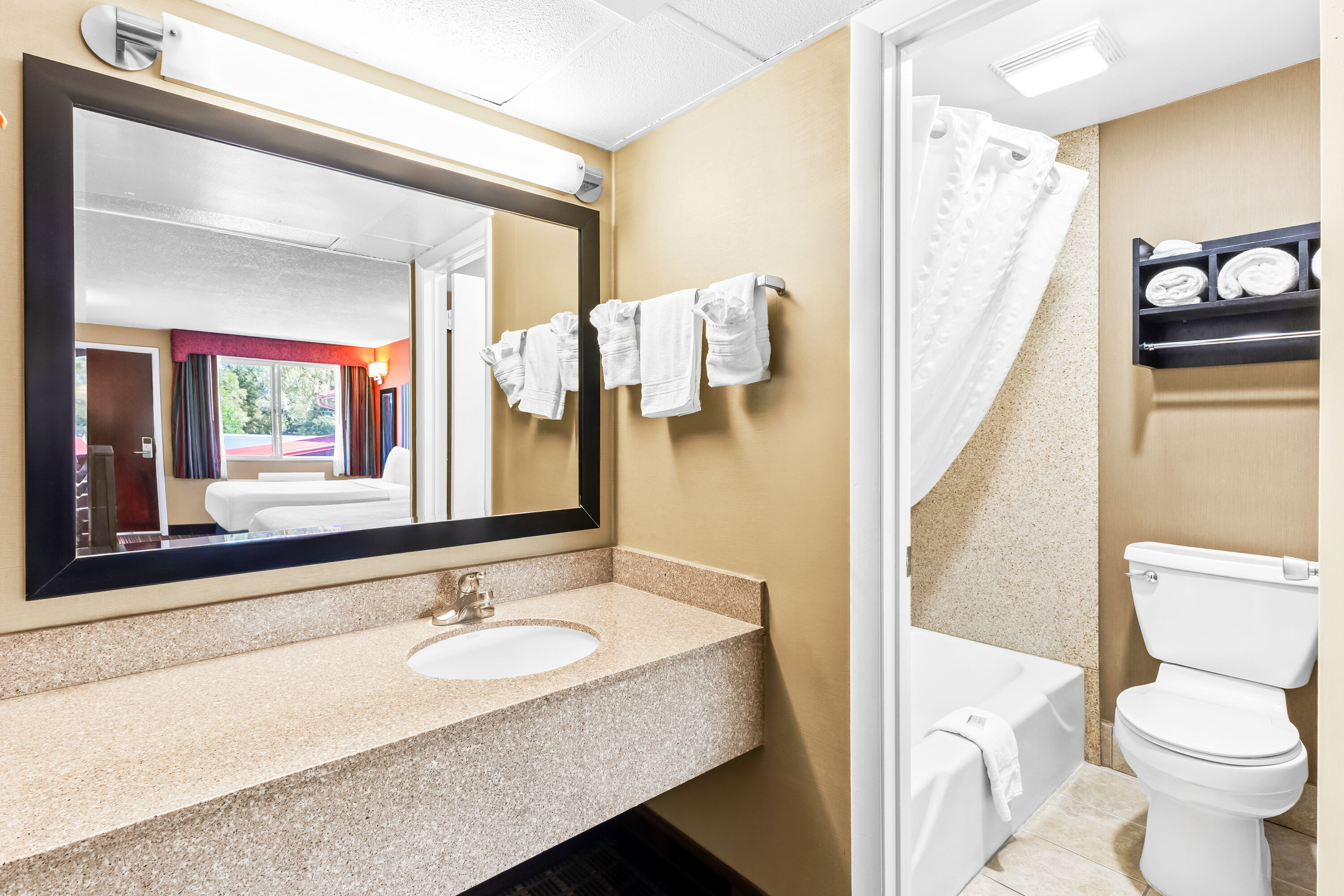 Guest room bath at the Days Inn by Wyndham Elko in Elko, Nevada