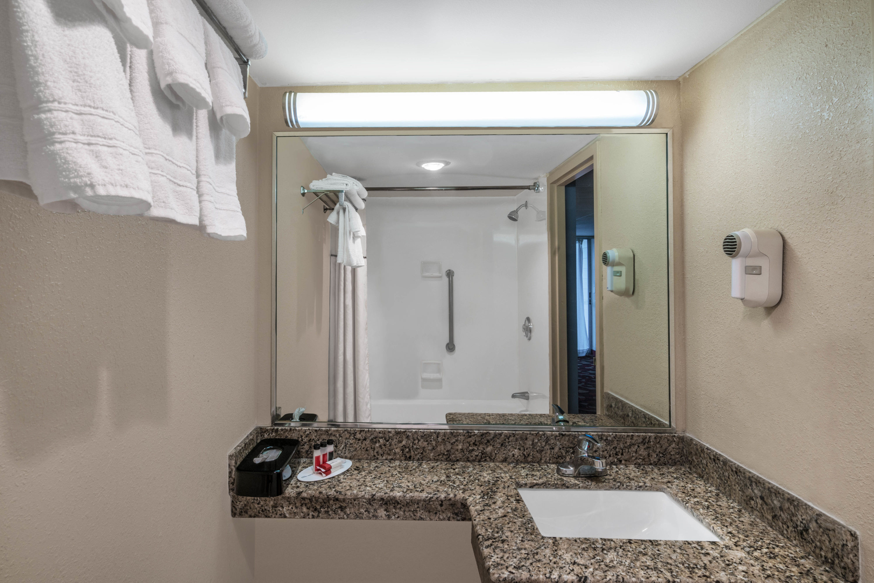 Guest room bath at the Days Inn by Wyndham Carlisle North in Carlisle, Pennsylvania
