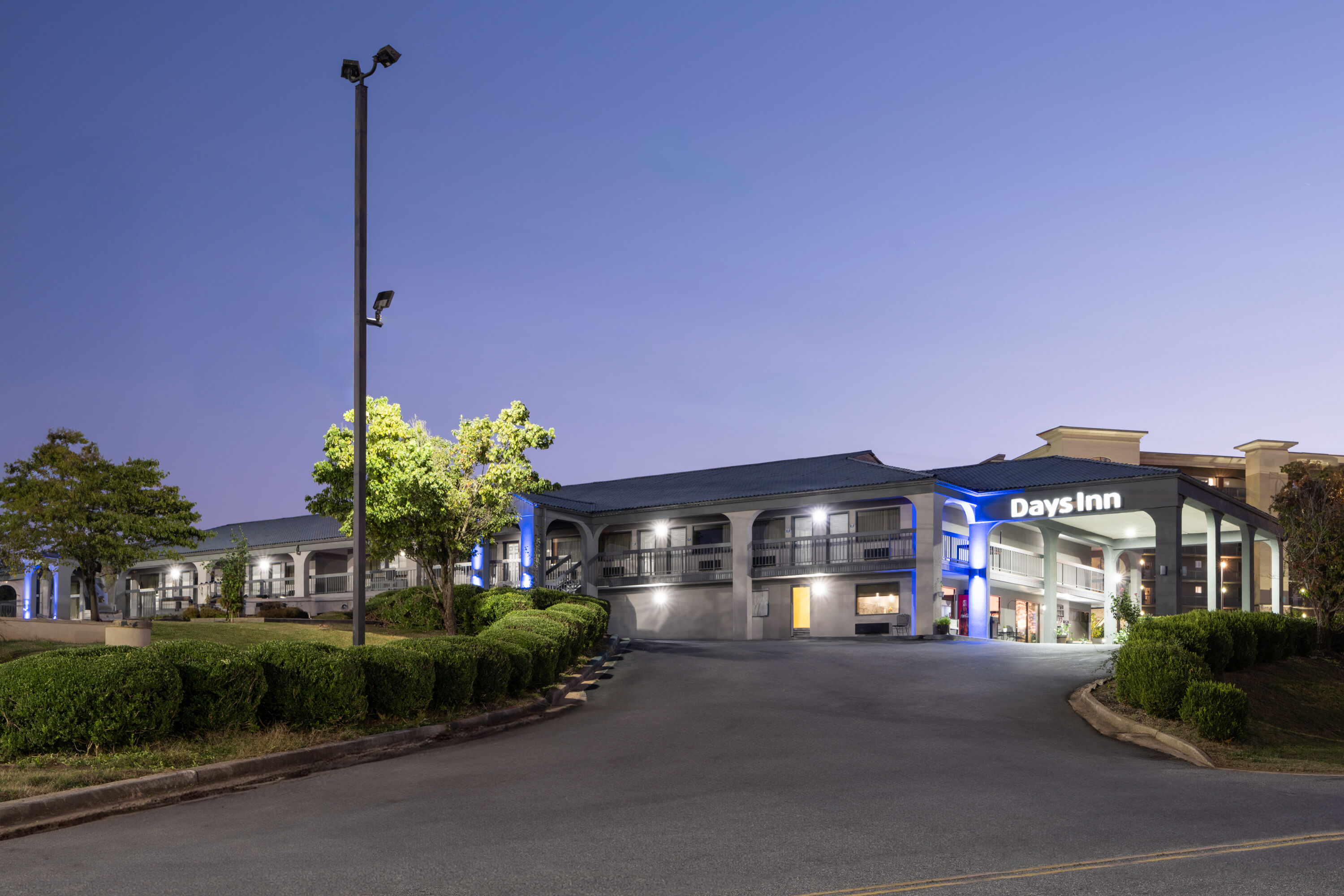 Exterior Dusk Image of Days Inn by Wyndham Anderson/Clemson Area hotel in Anderson, South Carolina