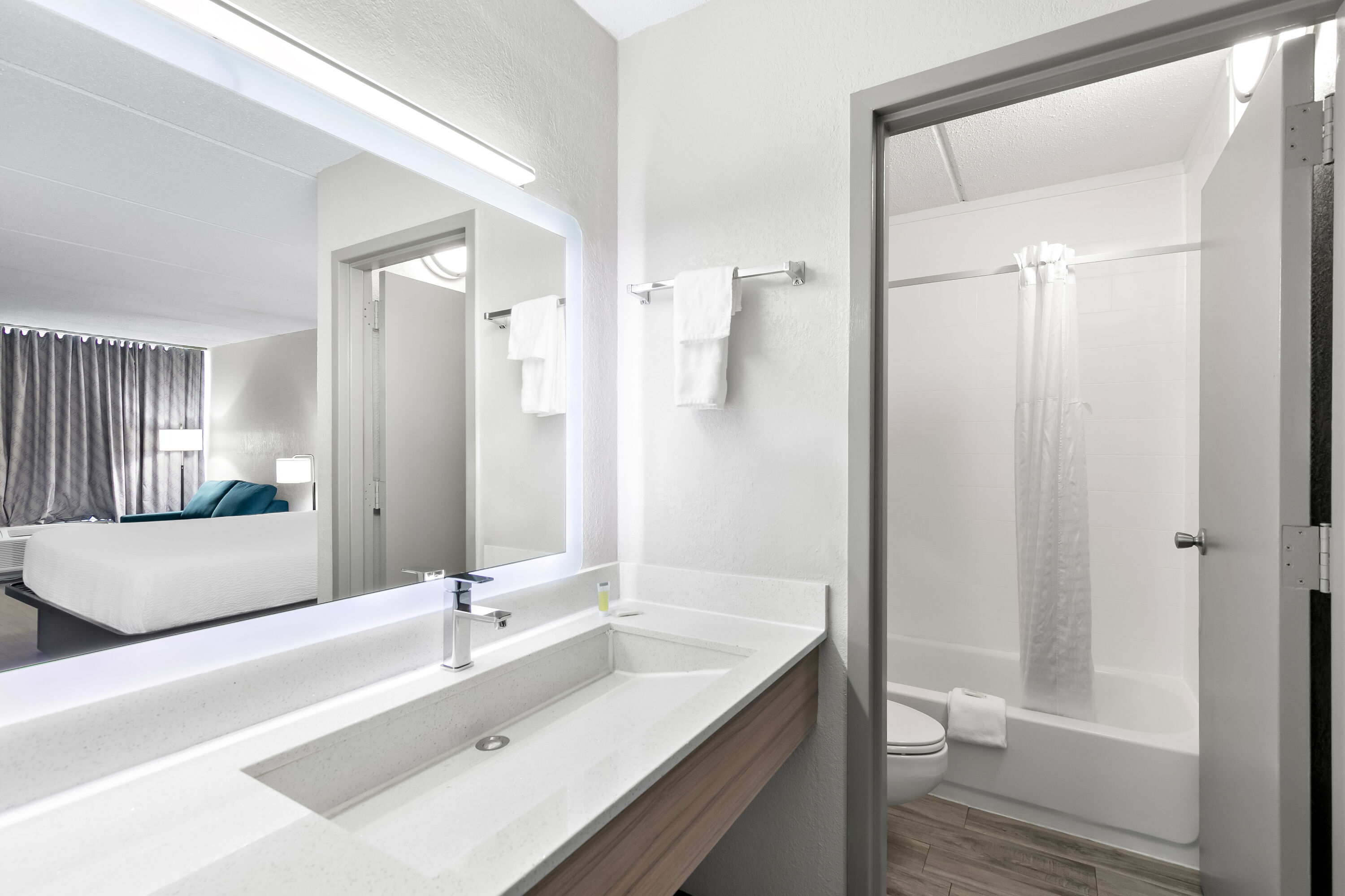 Guest room bath at the Days Inn by Wyndham Seneca / Clemson Area in Seneca, South Carolina