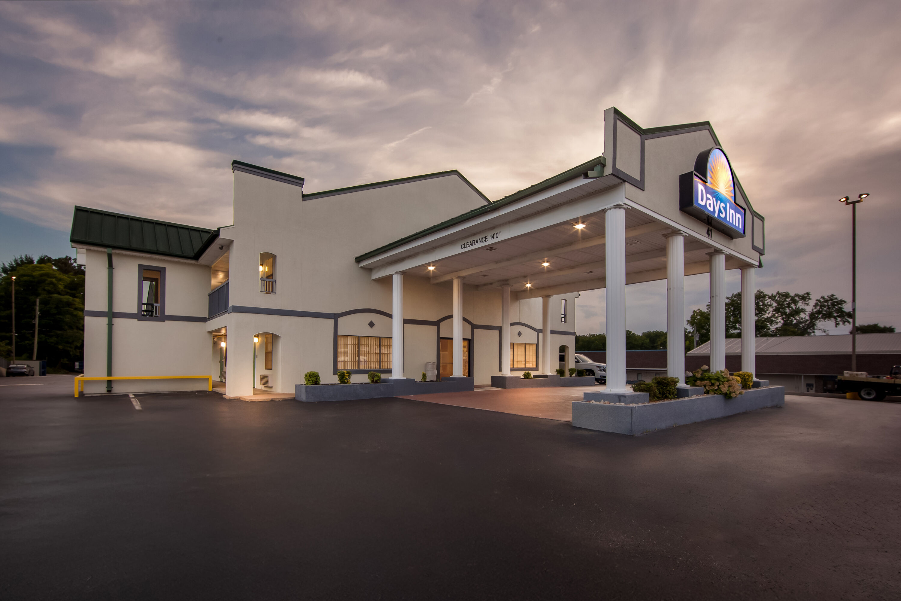 Exterior Night Image of Days Inn by Wyndham Lexington hotel in Lexington, Tennessee