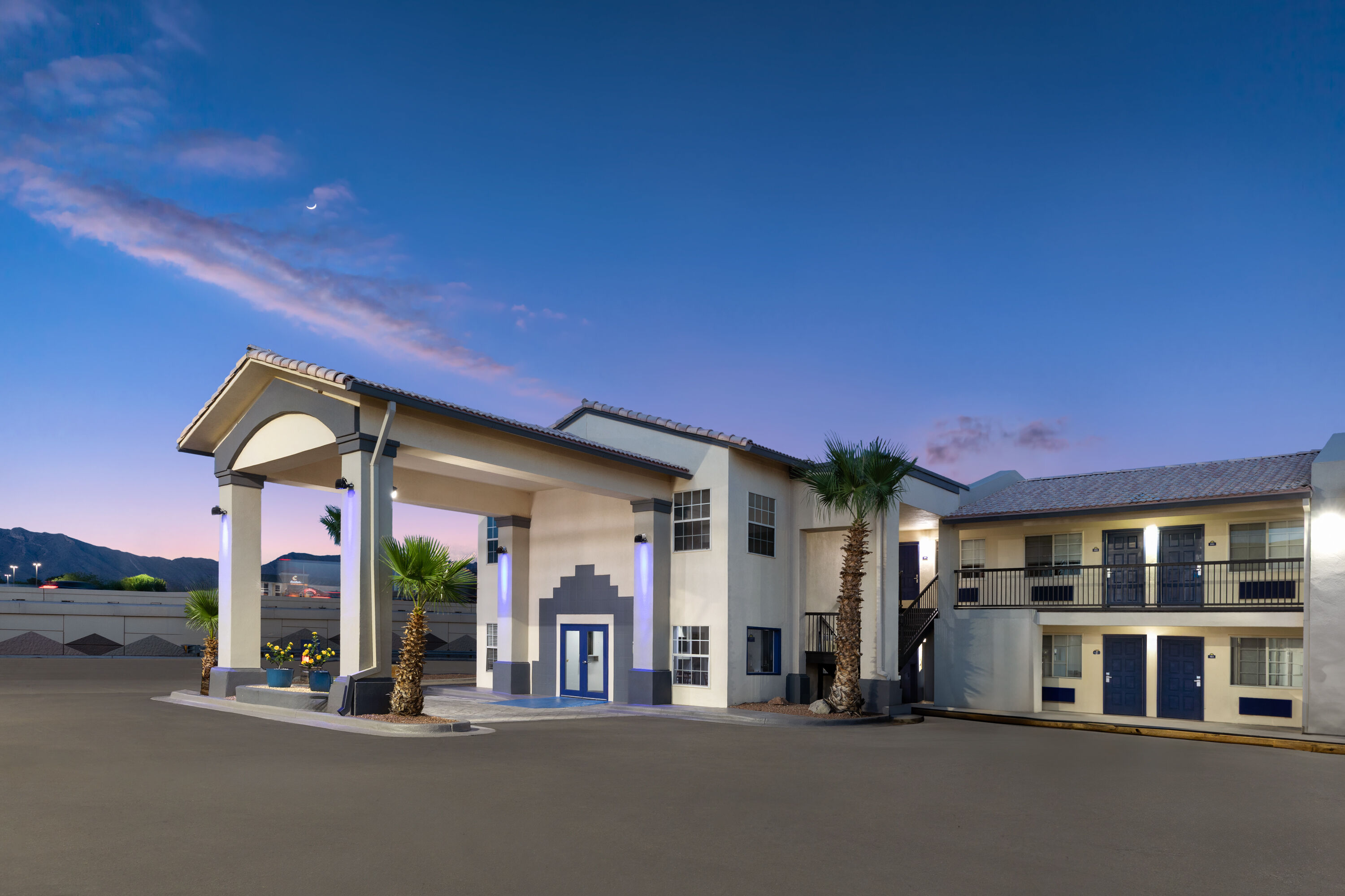 Exterior Dusk Image of Days Inn by Wyndham El Paso West hotel in El Paso, Texas