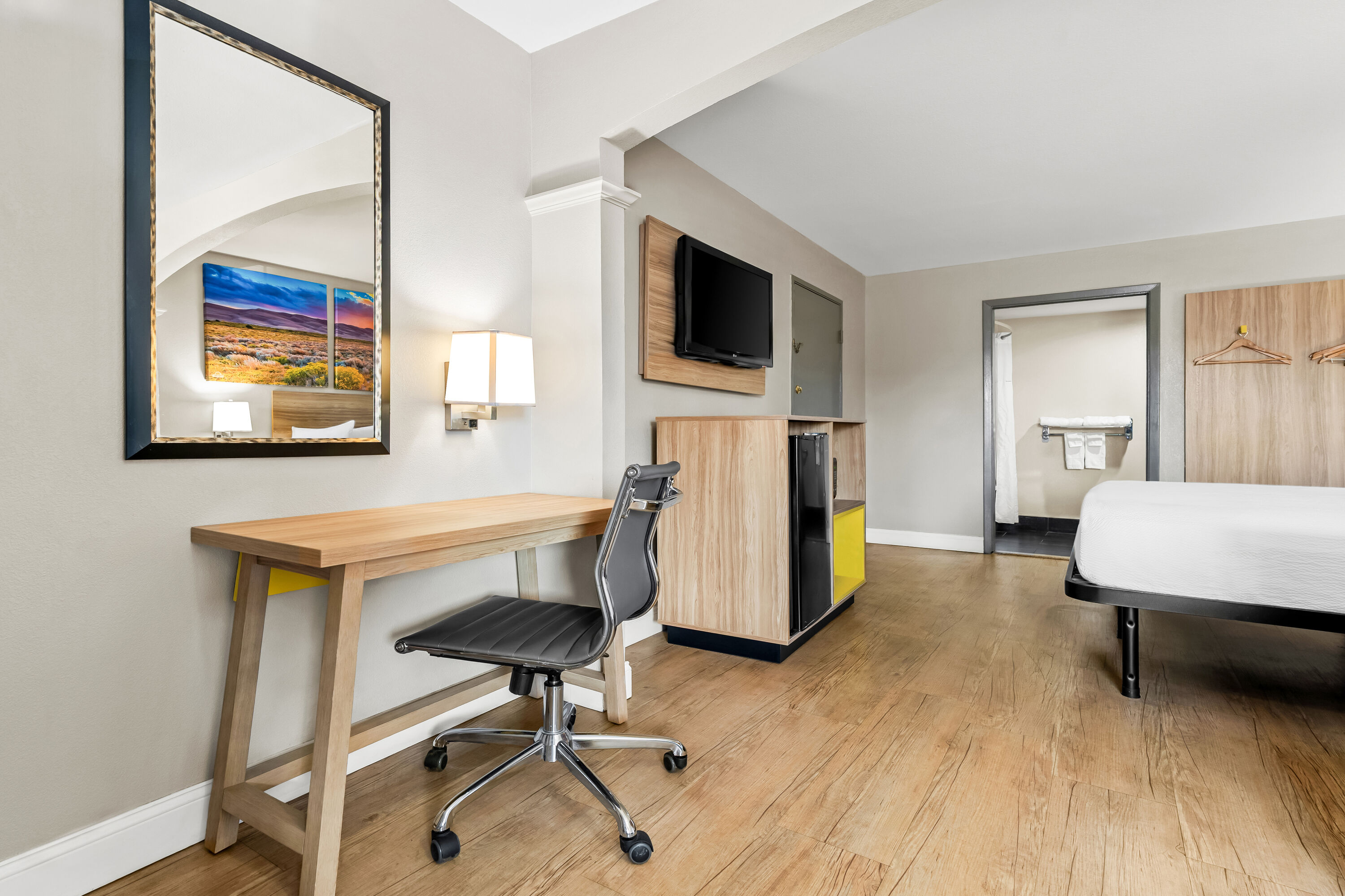 King bed guest room at the Days Inn by Wyndham Nacogdoches/SFA University/Downtown in Nacogdoches, Texas