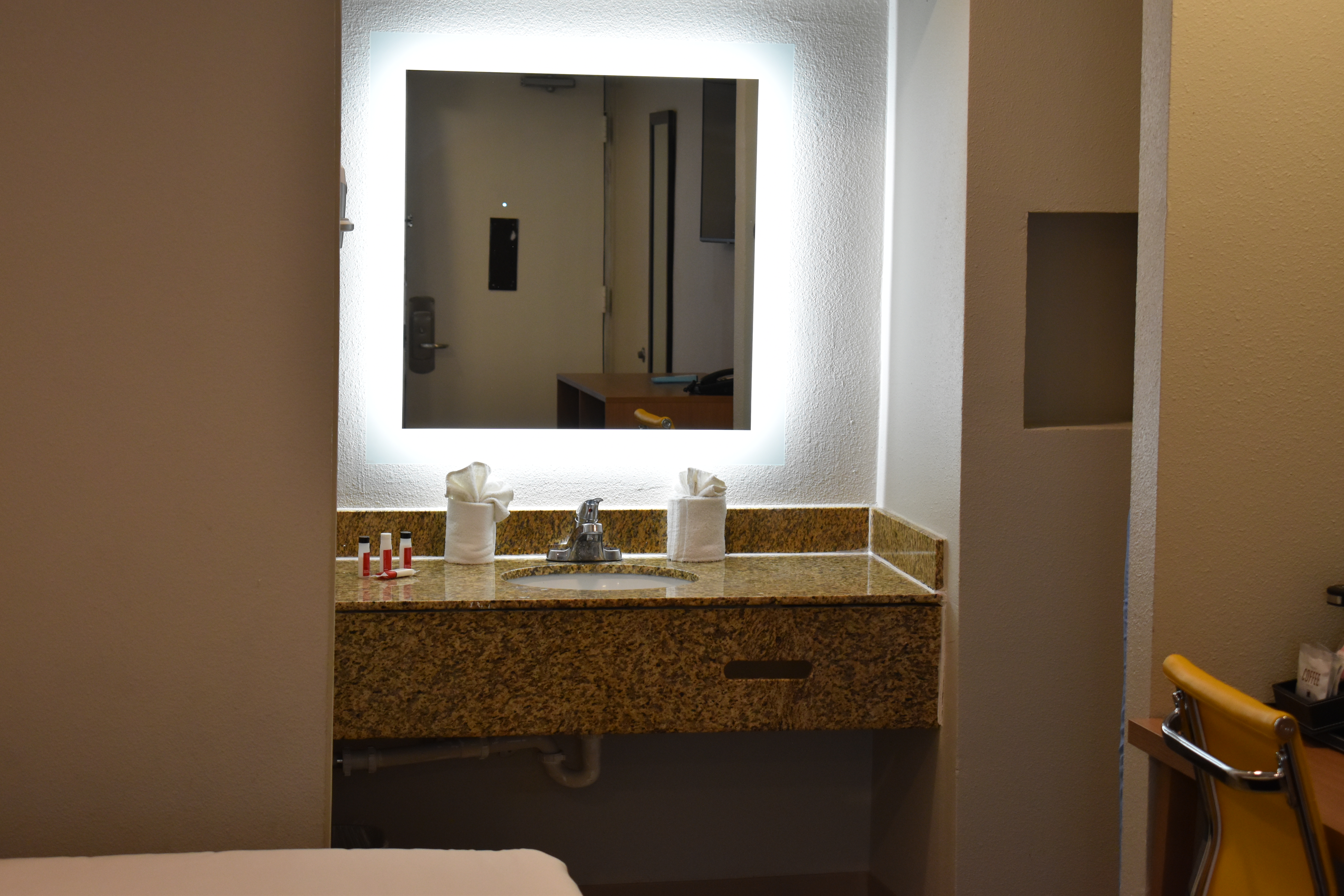 Guest room bath at the Days Inn by Wyndham San Antonio Alamo/Riverwalk in San Antonio, Texas