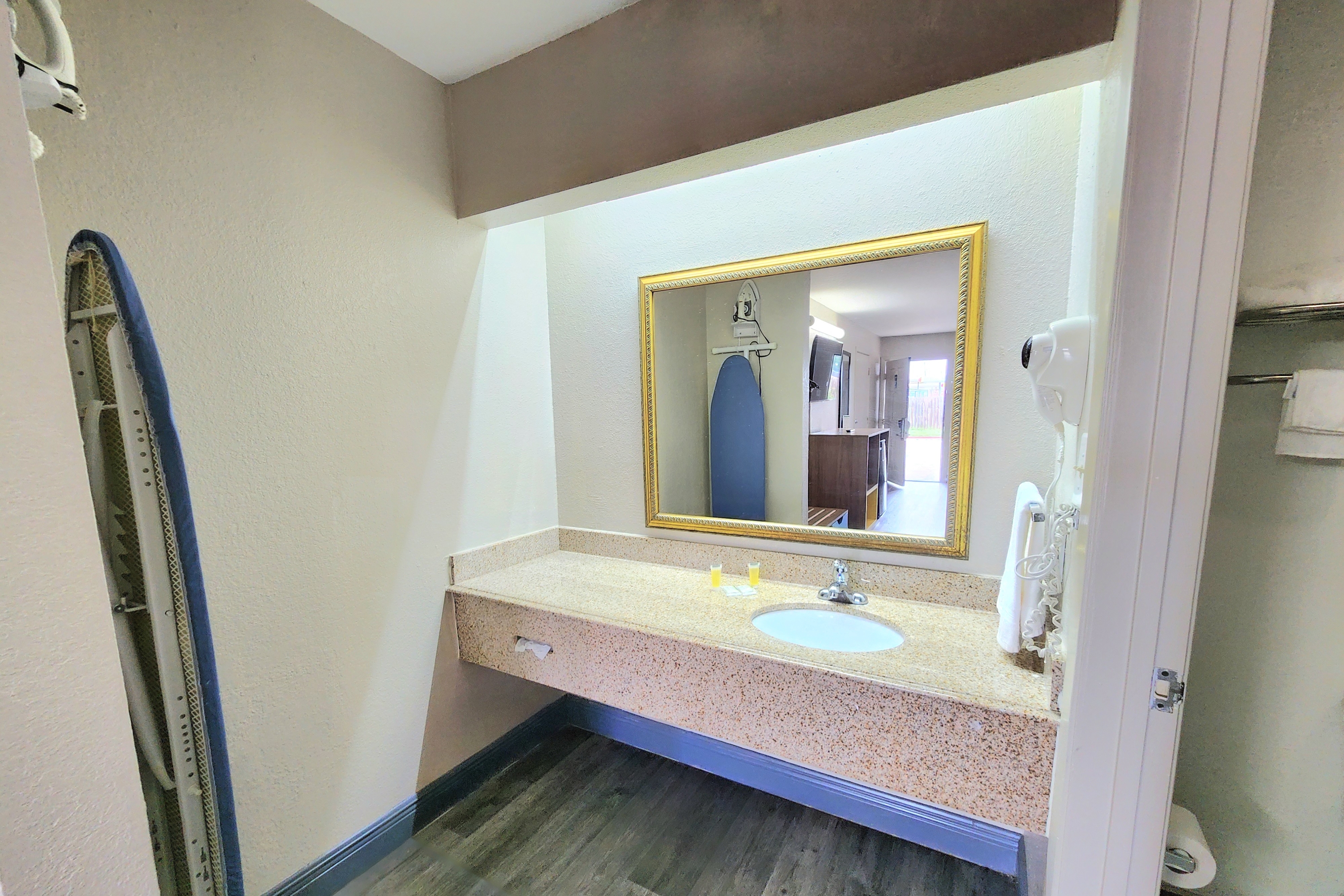 Guest room bath at the Days Inn by Wyndham San Antonio Southeast/Frost Bank Center in San Antonio, Texas