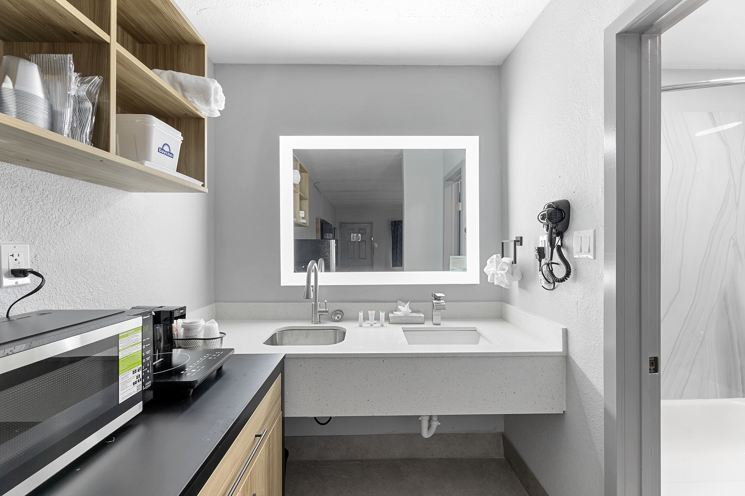 Guest room bath at the Days Inn by Wyndham San Antonio Near Lackland AFB in San Antonio, Texas