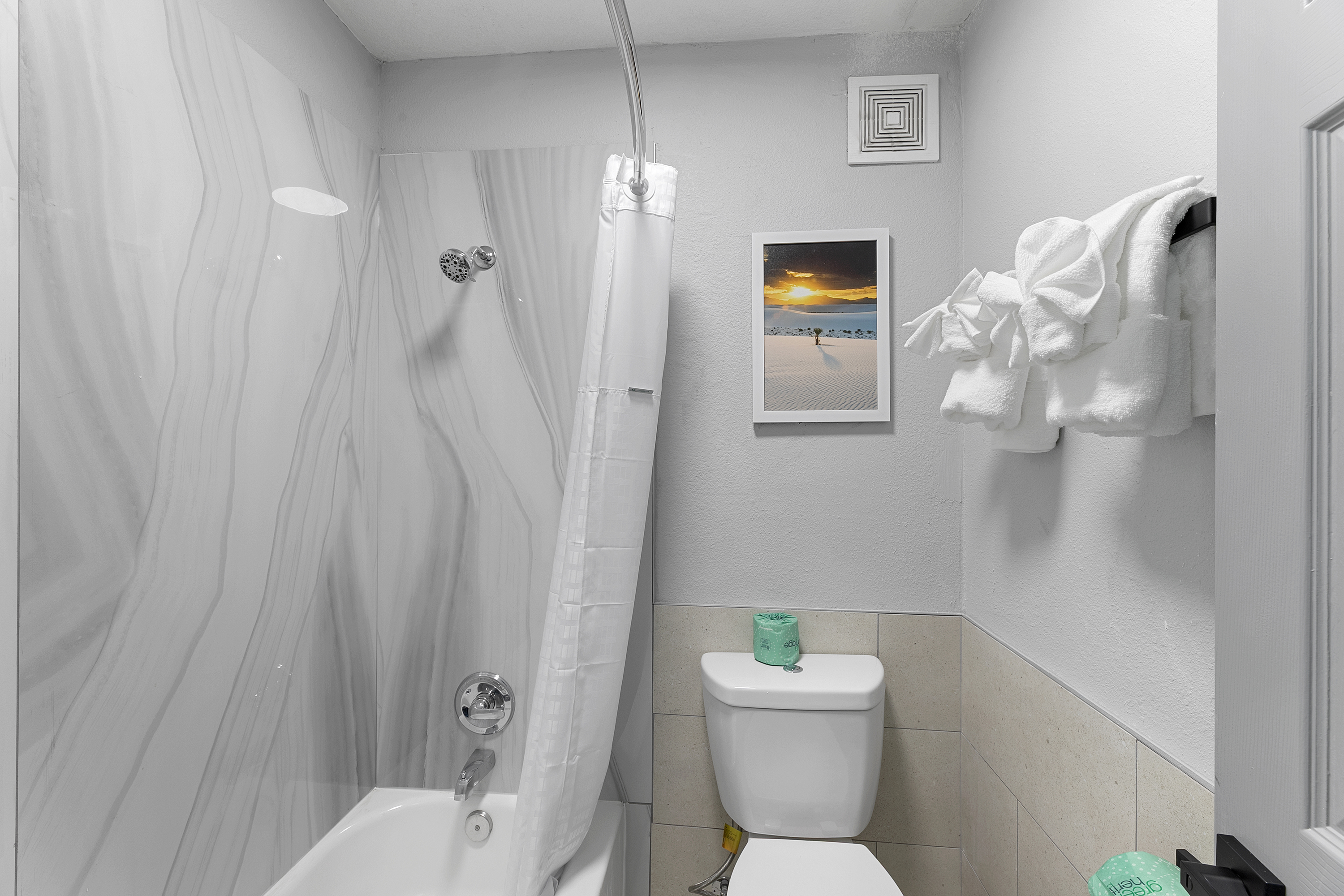 Guest room bath at the Days Inn by Wyndham San Antonio Near Lackland AFB in San Antonio, Texas