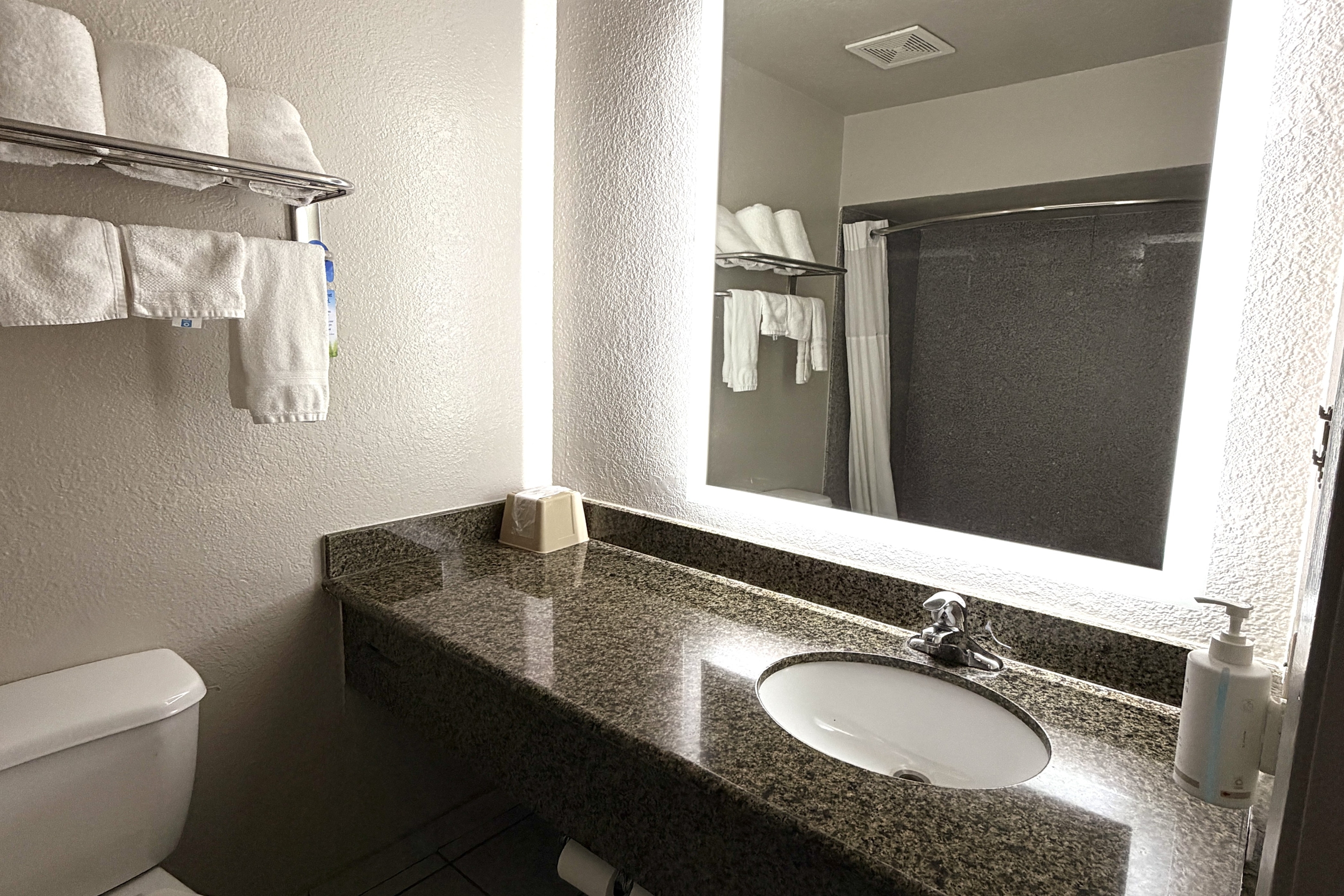 Guest room bath at the Days Inn by Wyndham Van Horn TX in Van Horn, Texas