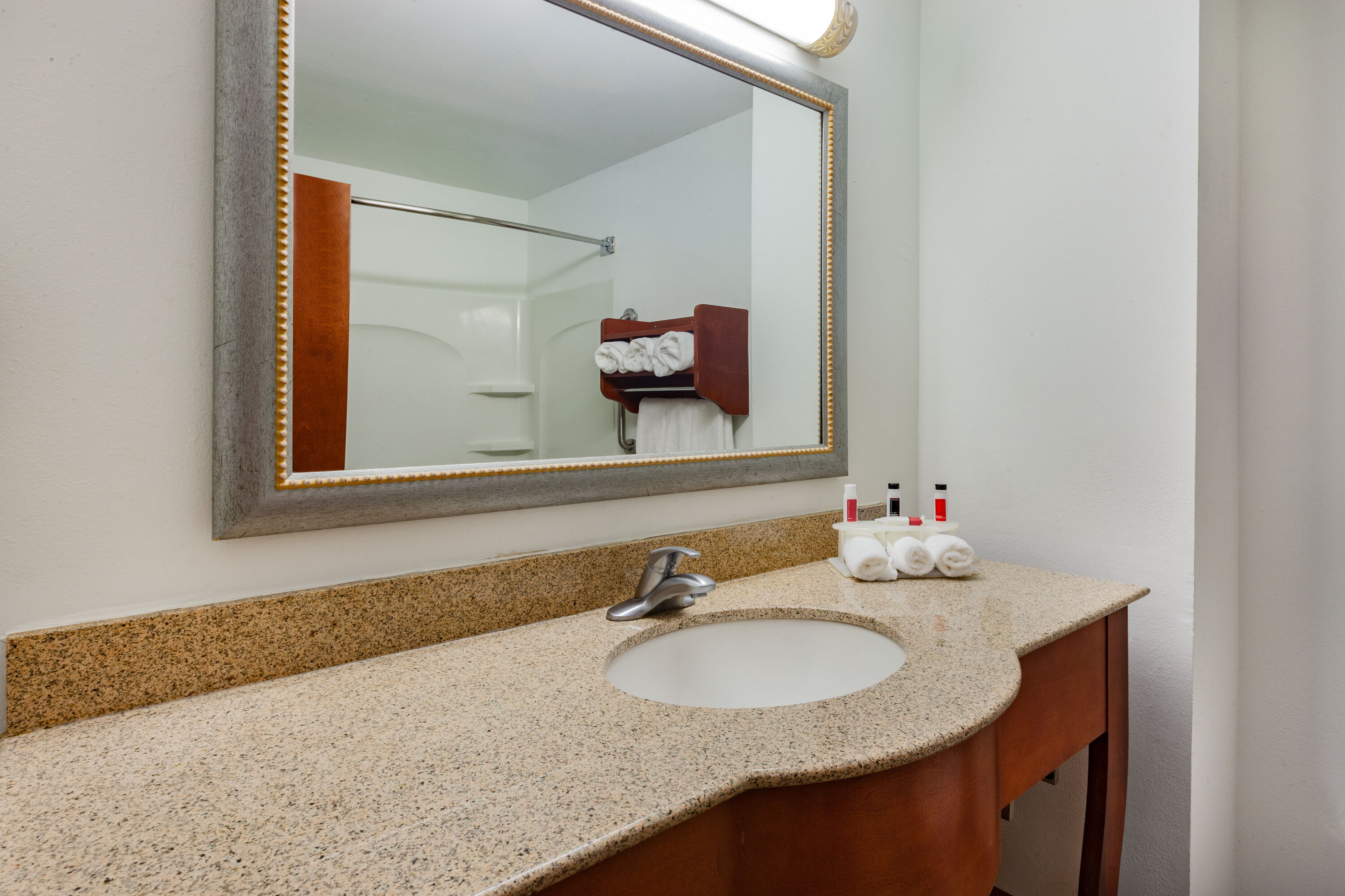 Guest room bath at the Days Inn by Wyndham Altavista in Altavista, Virginia