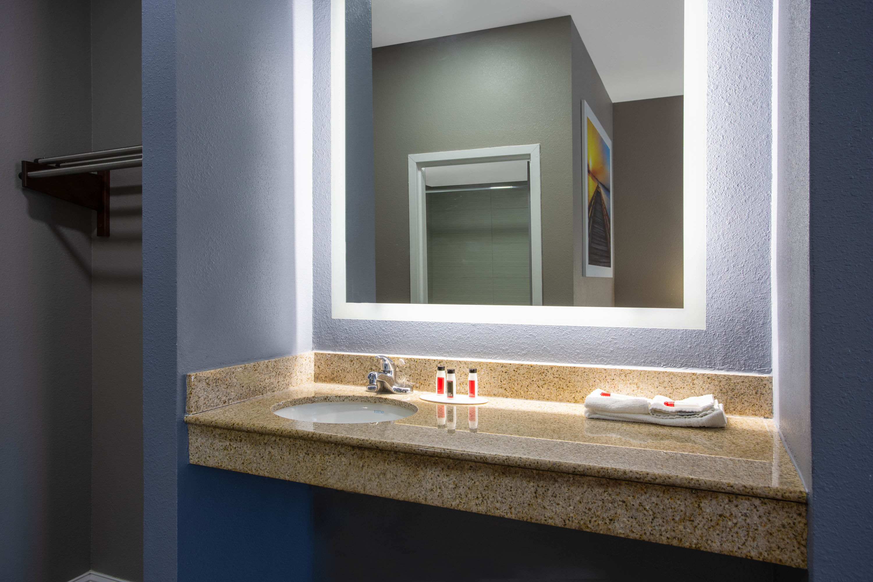 Guest room bath at the Days Inn by Wyndham Chesapeake in Chesapeake, Virginia