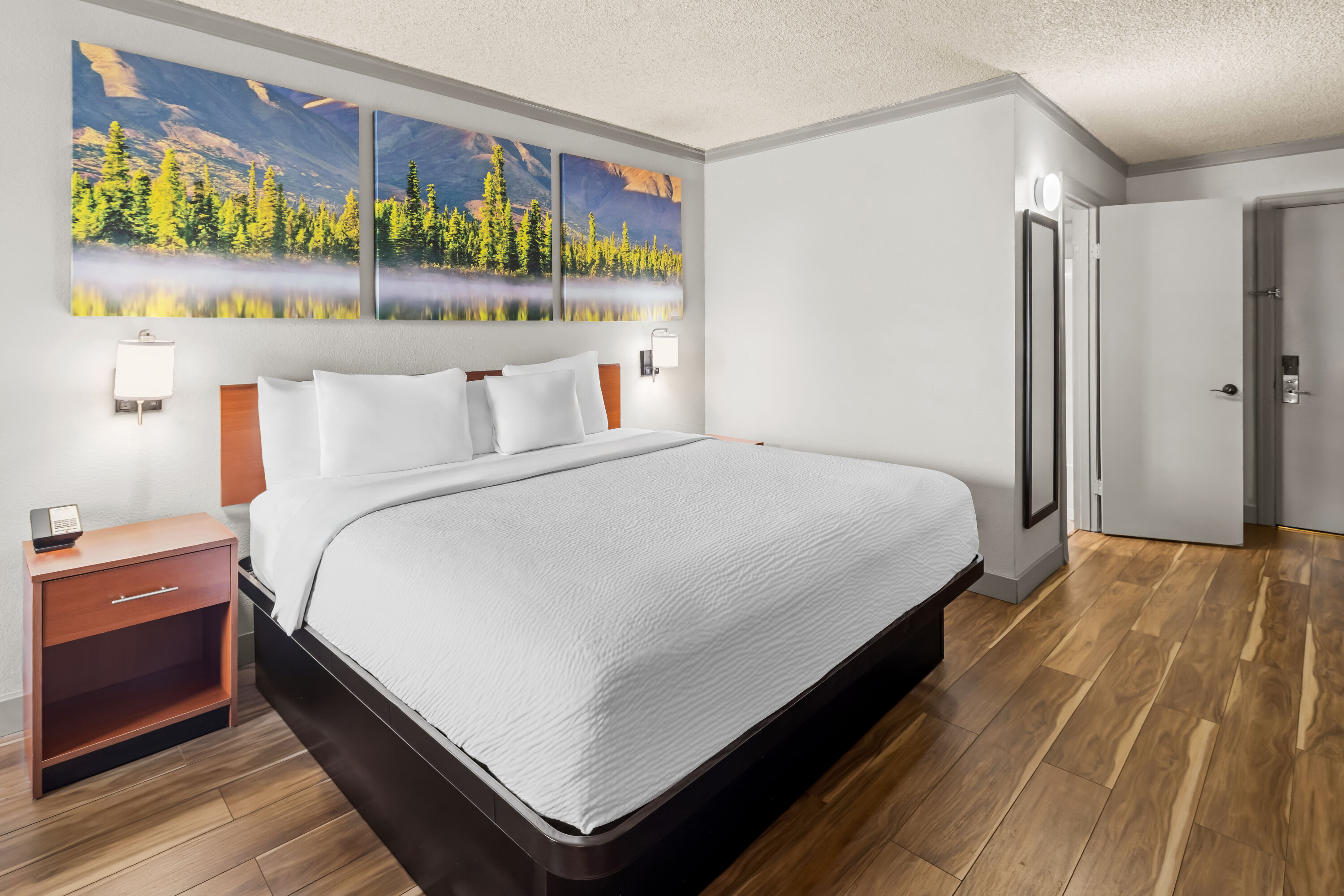 King bed guest room at the Days Inn by Wyndham Mt. Vernon in Mount Vernon, Washington