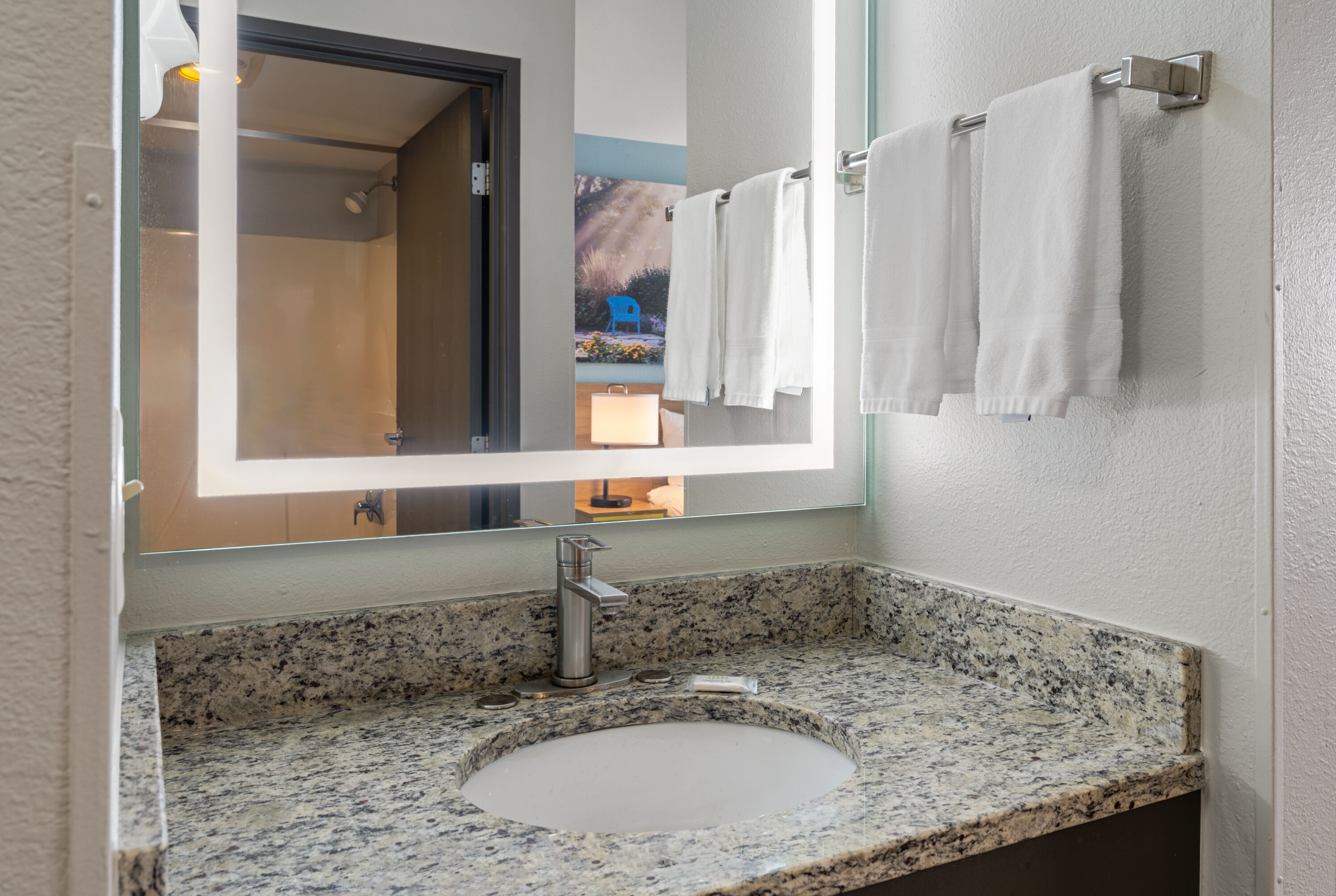 Guest room bath at the Days Inn by Wyndham Neenah in Neenah, Wisconsin