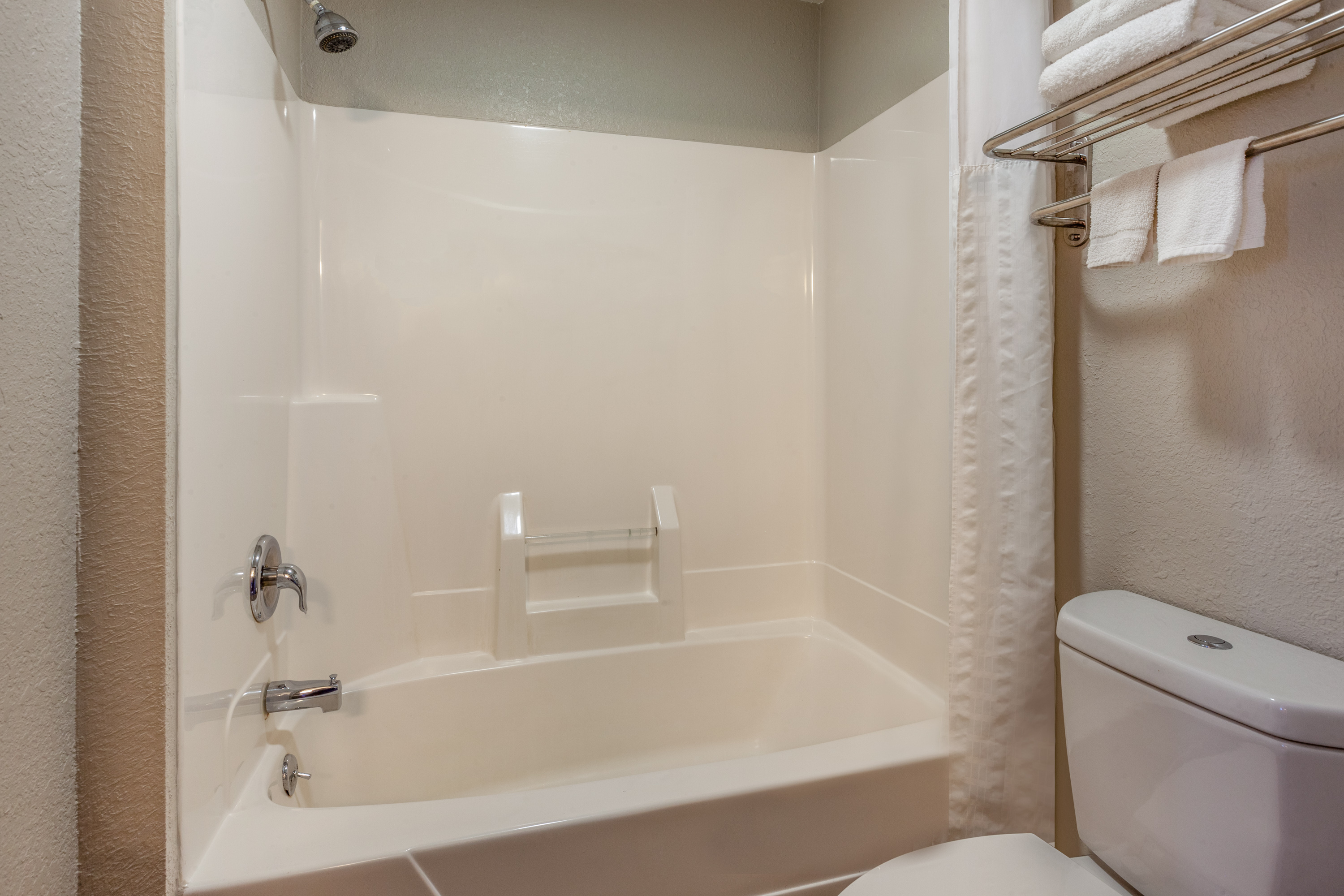 Guest room bath at the Days Inn by Wyndham Sturtevant / Racine / Mount Pleasant in Sturtevant, Wisconsin