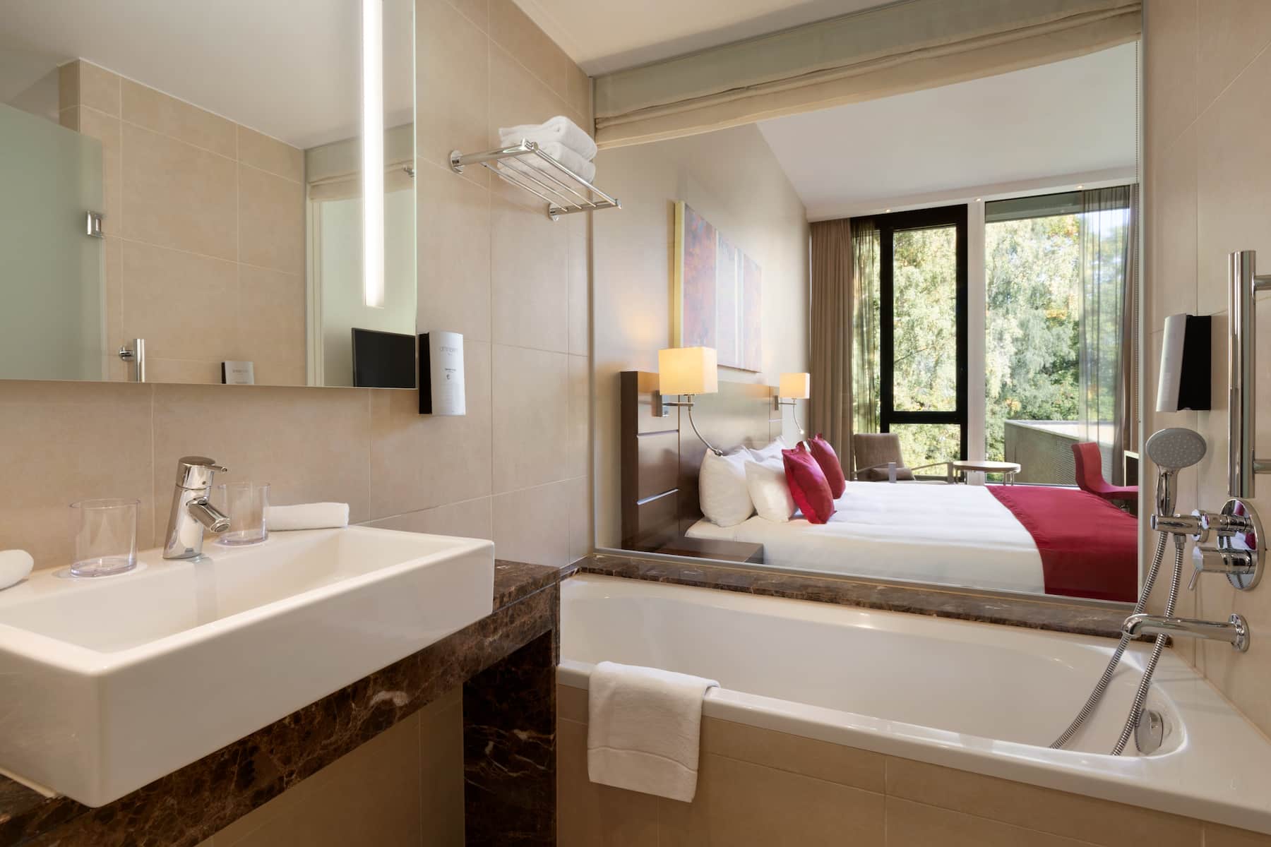 Guest room bath at the Dolce by Wyndham La Hulpe Brussels in La Hulpe, Other than US/Canada