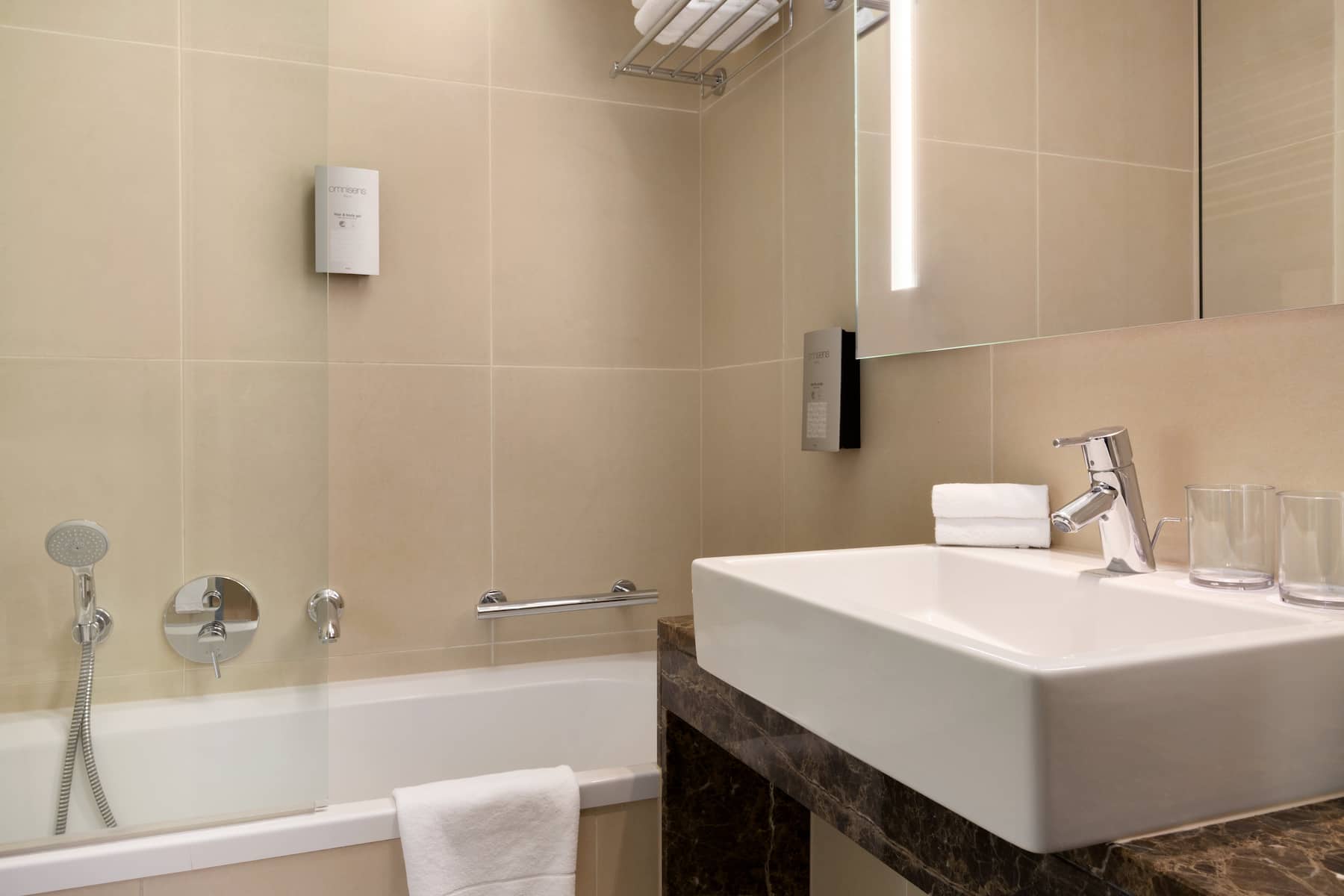 Guest room bath at the Dolce by Wyndham La Hulpe Brussels in La Hulpe, Other than US/Canada