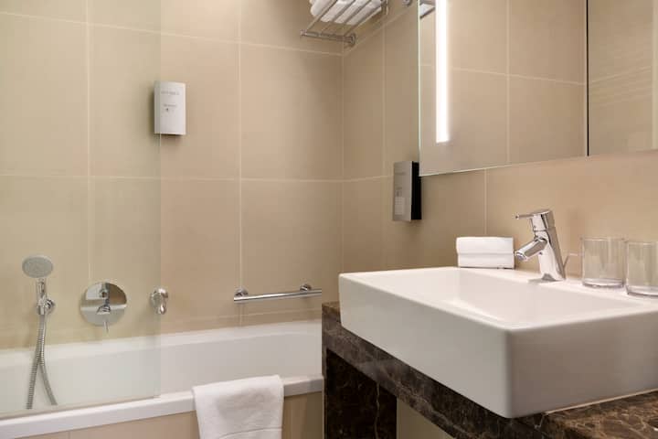 Guest room bath at the Dolce by Wyndham La Hulpe Brussels in La Hulpe, Other than US/Canada