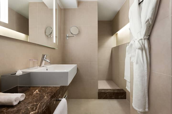 Guest room bath at the Dolce by Wyndham La Hulpe Brussels in La Hulpe, Other than US/Canada