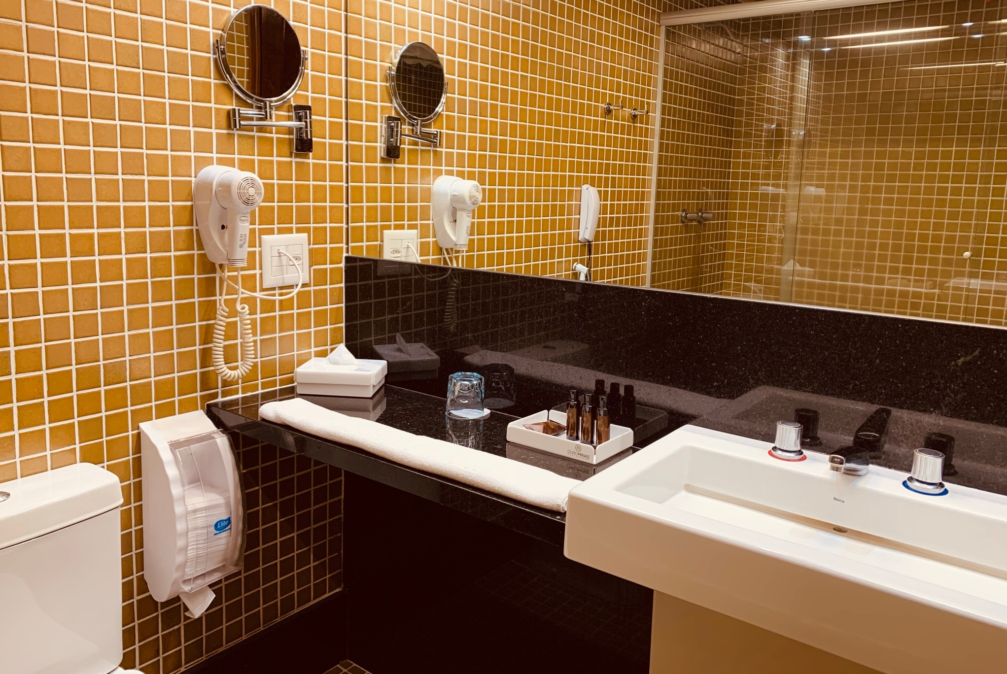 Guest room bath at the Ouro Minas Hotel Belo Horizonte, Dolce by Wyndham in Belo Horizonte, Other than US/Canada