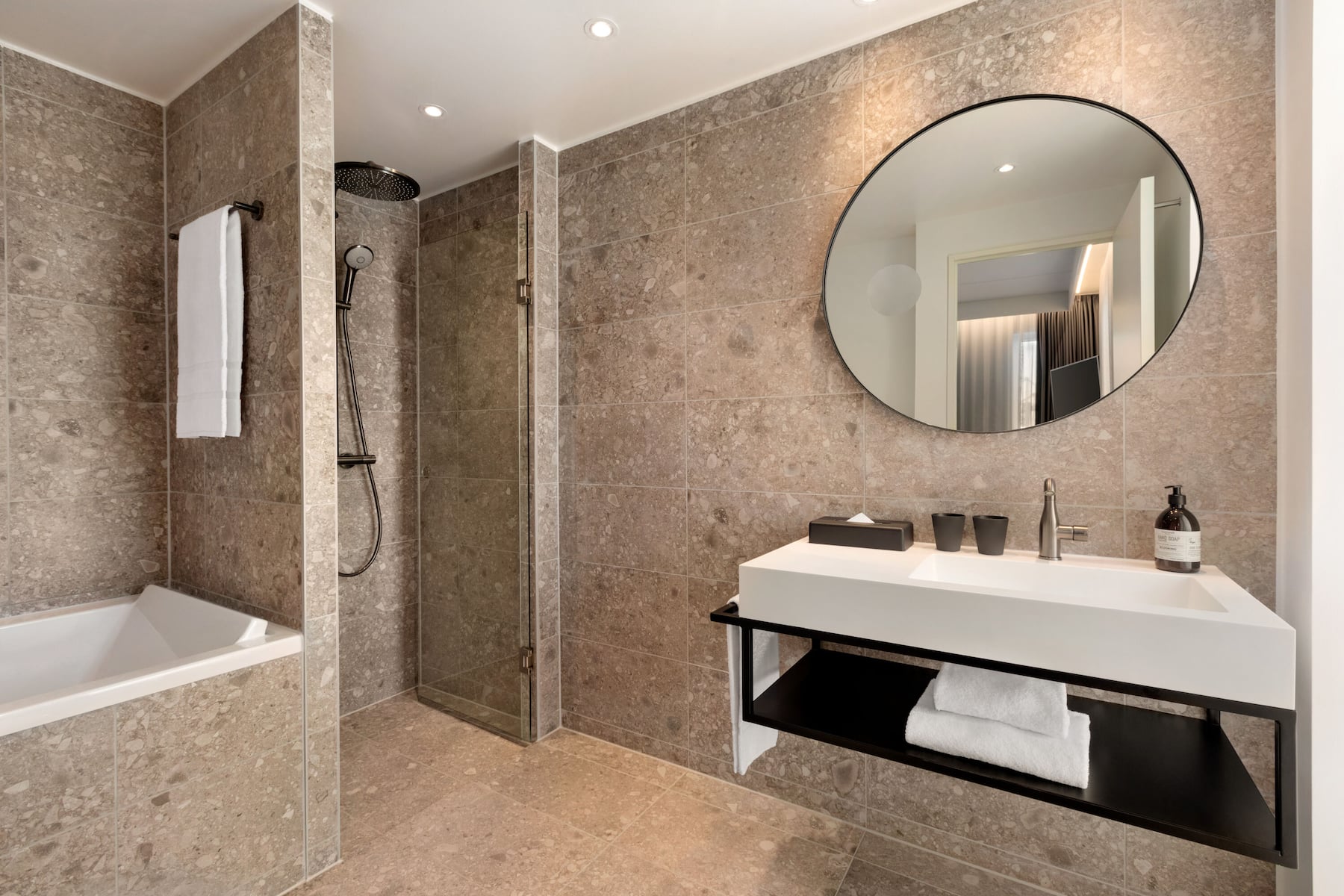 Guest room bath at the Comwell Copenhagen Portside Dolce by Wyndham in Copenhagen, Other than US/Canada