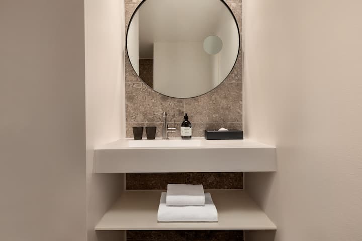 Guest room bath at the Comwell Copenhagen Portside Dolce by Wyndham in Copenhagen, Other than US/Canada
