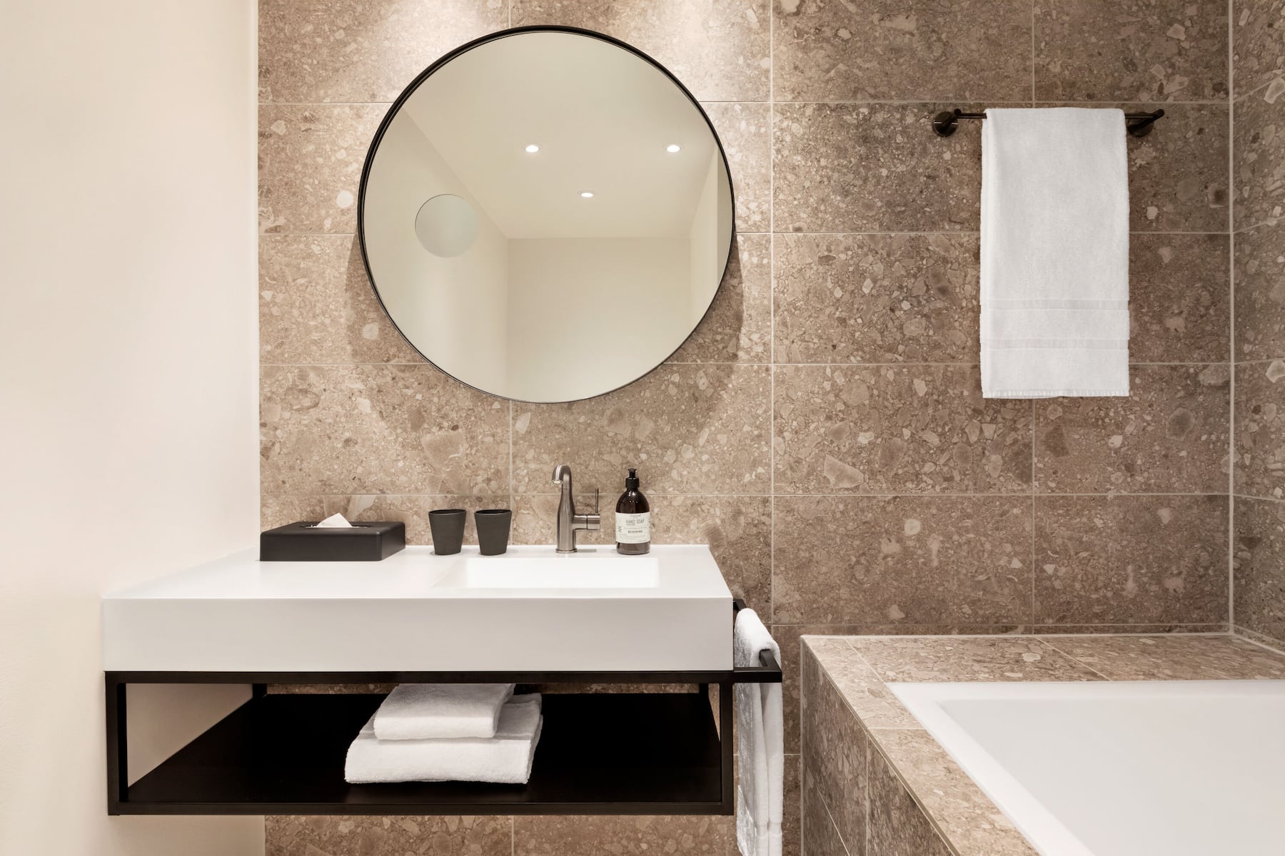 Guest room bath at the Comwell Copenhagen Portside Dolce by Wyndham in Copenhagen, Other than US/Canada