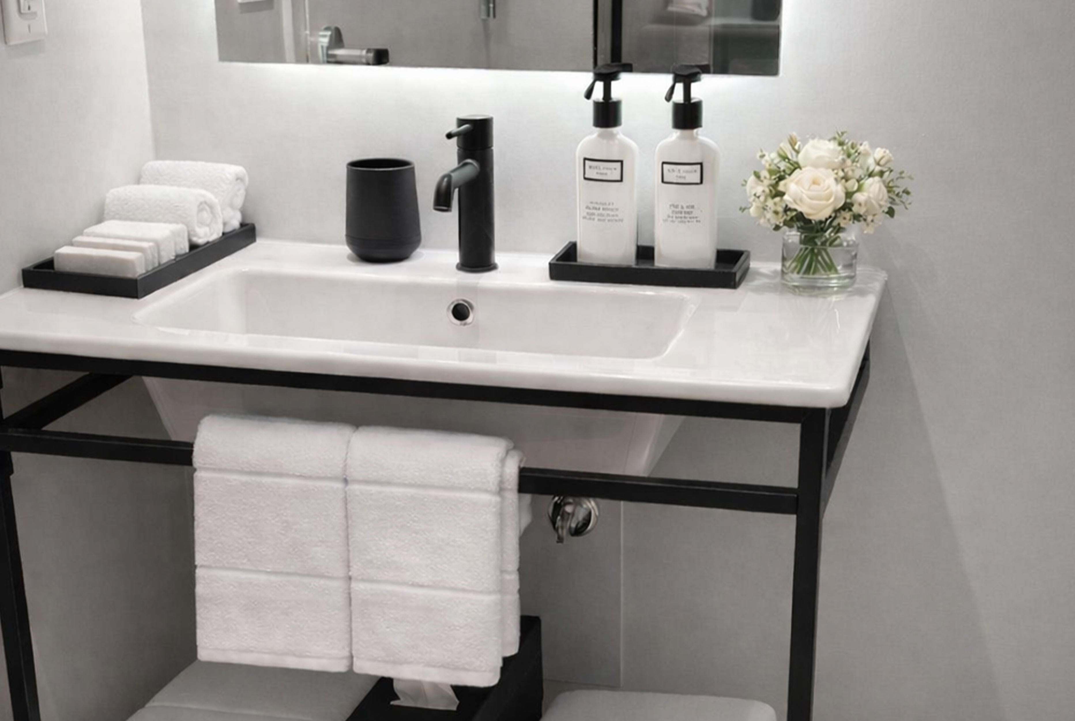 Guest room bath at the Dolce by Wyndham Miami Beach in Miami Beach, Florida