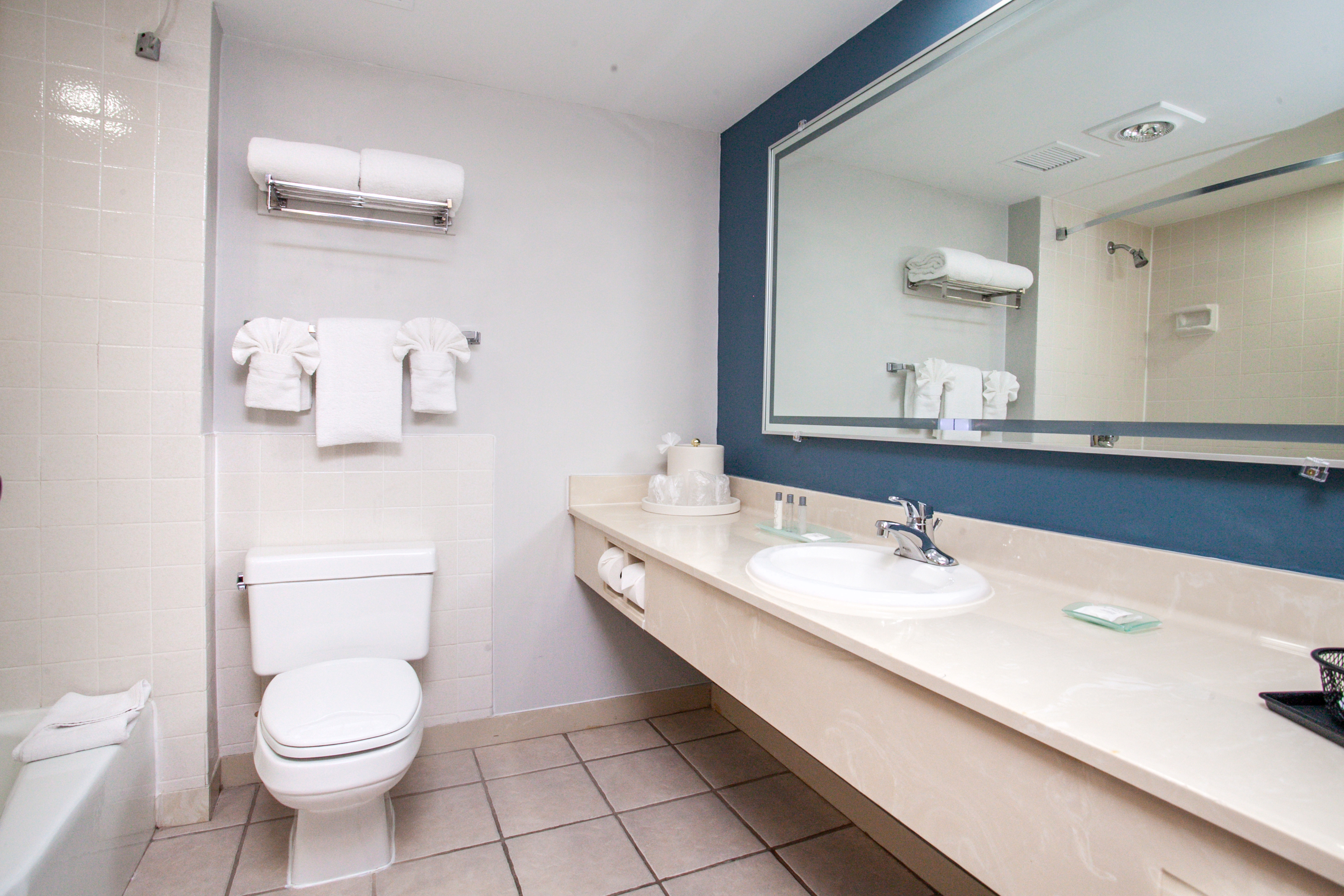 Guest room bath at the Chateau Hotel and Conference Center in Bloomington, Illinois