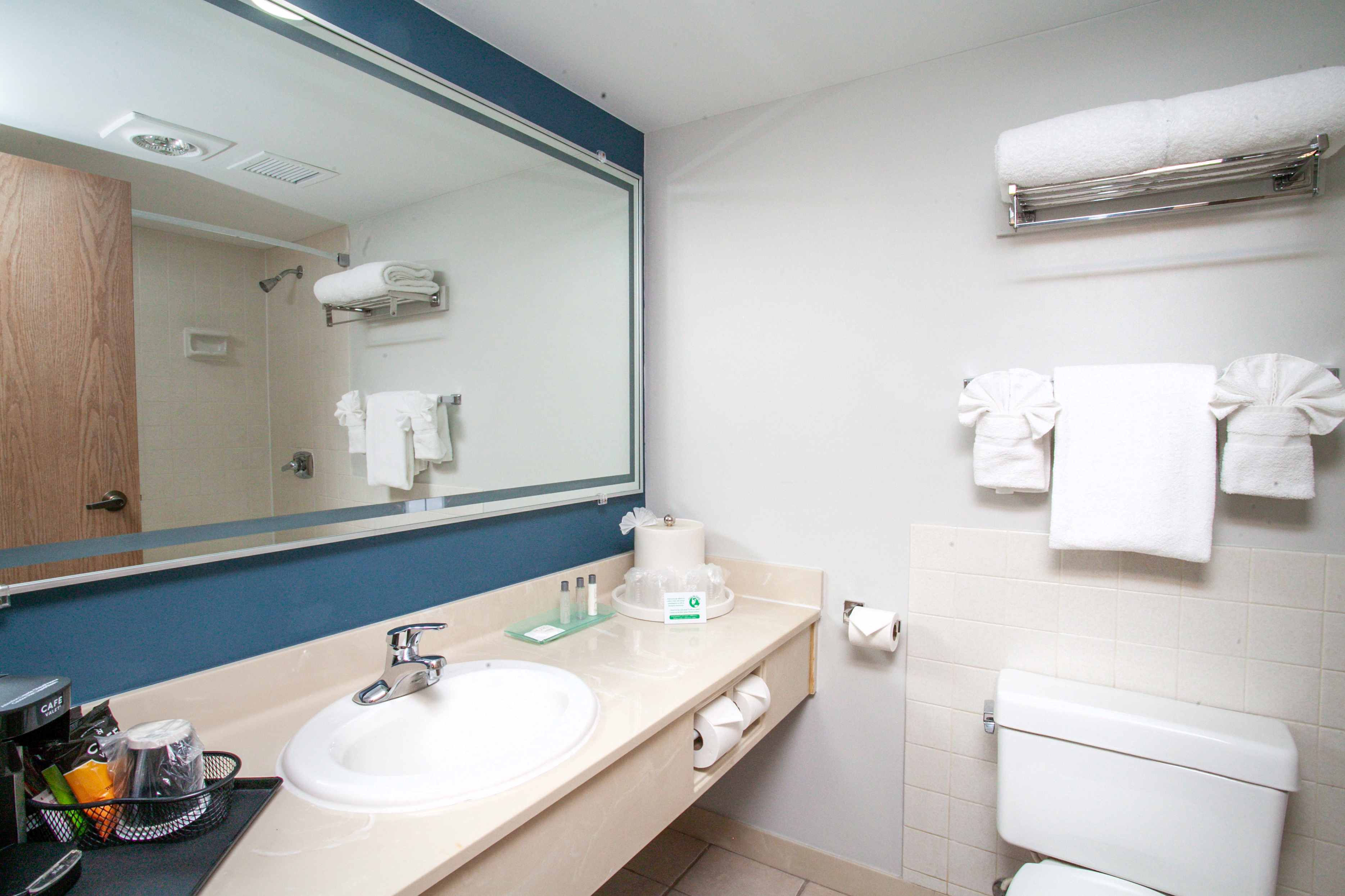 Guest room bath at the Chateau Hotel and Conference Center in Bloomington, Illinois