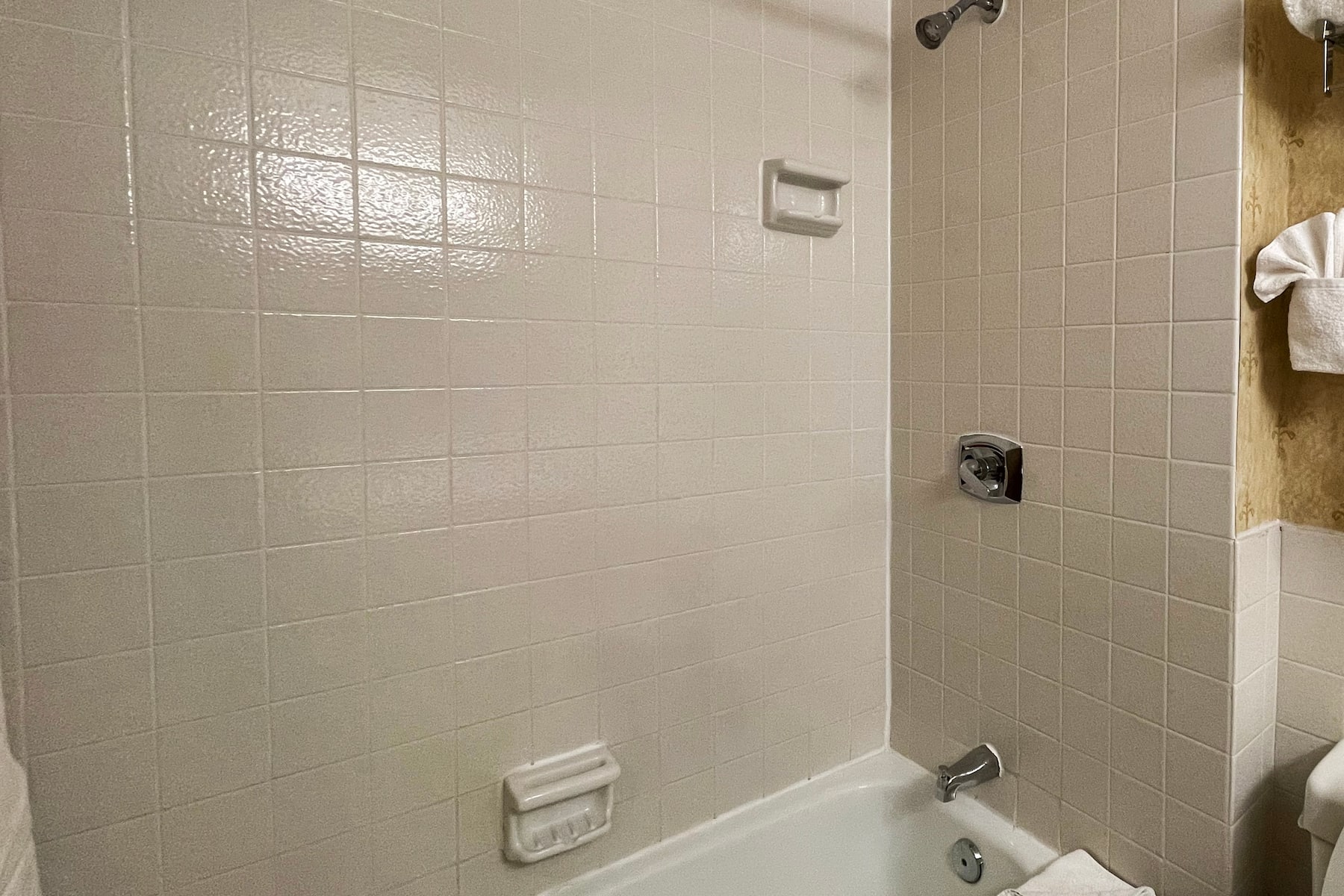Guest room bath at the Chateau Hotel and Conference Center in Bloomington, Illinois