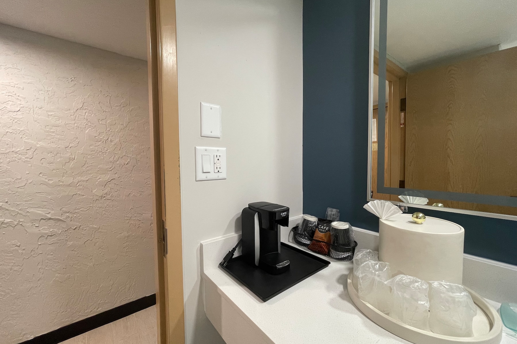 Guest room bath at the Chateau Hotel and Conference Center in Bloomington, Illinois