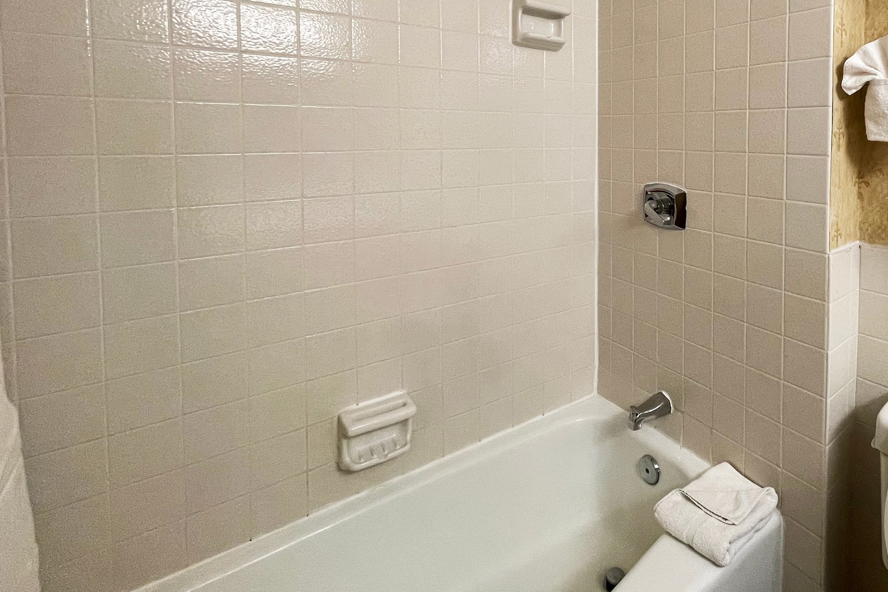 Guest room bath at the Chateau Hotel and Conference Center in Bloomington, Illinois