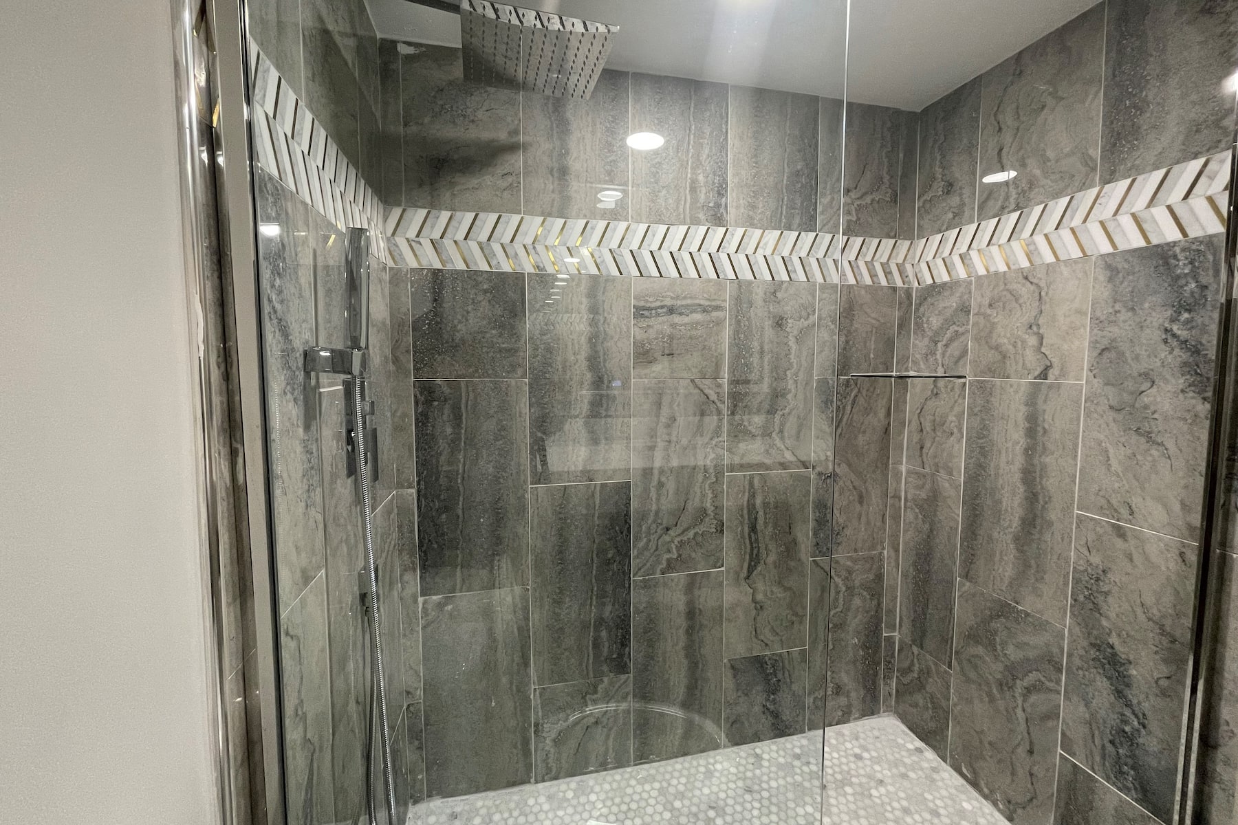 Guest room bath at the Chateau Hotel and Conference Center in Bloomington, Illinois