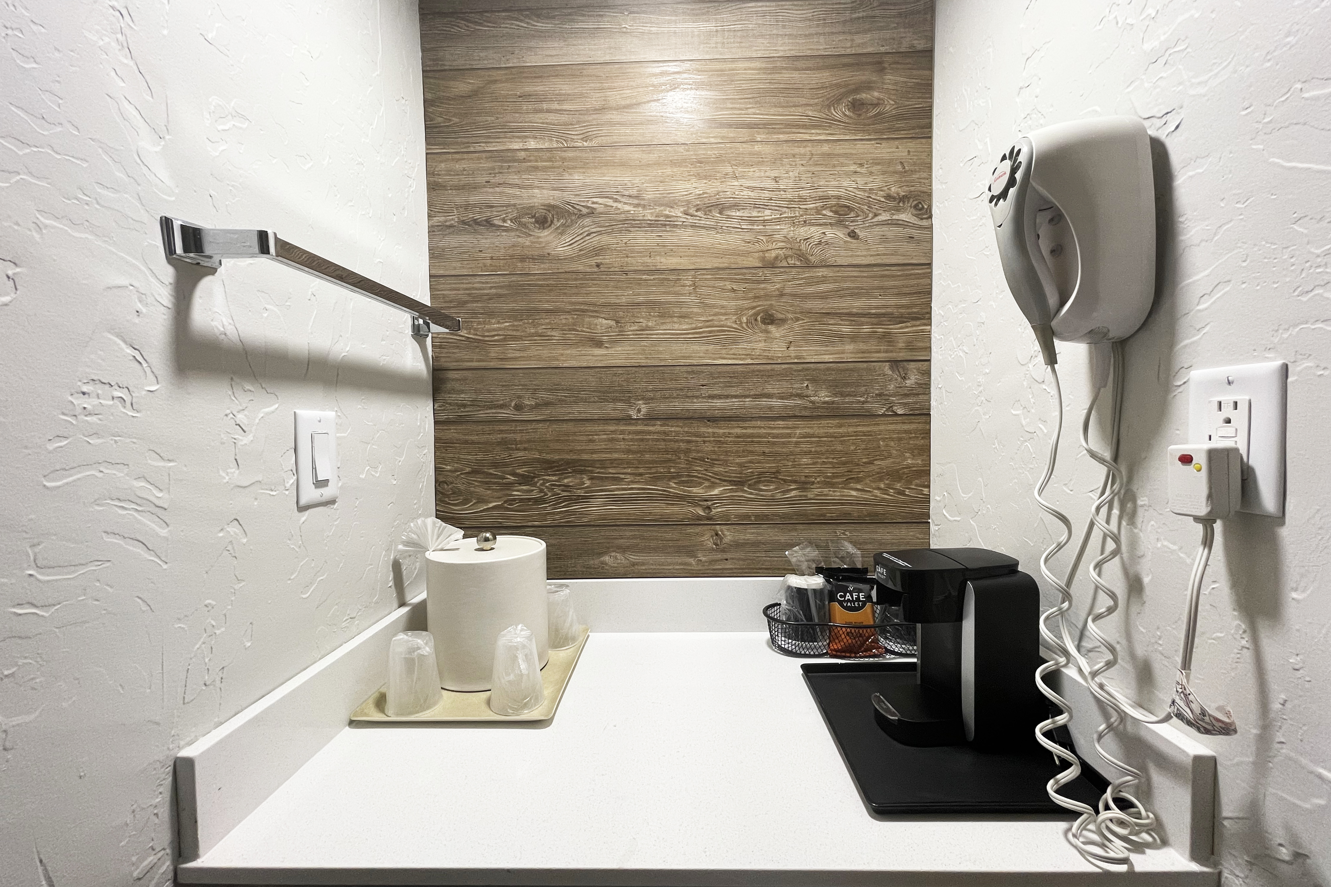 Guest room bath at the Chateau Hotel and Conference Center in Bloomington, Illinois