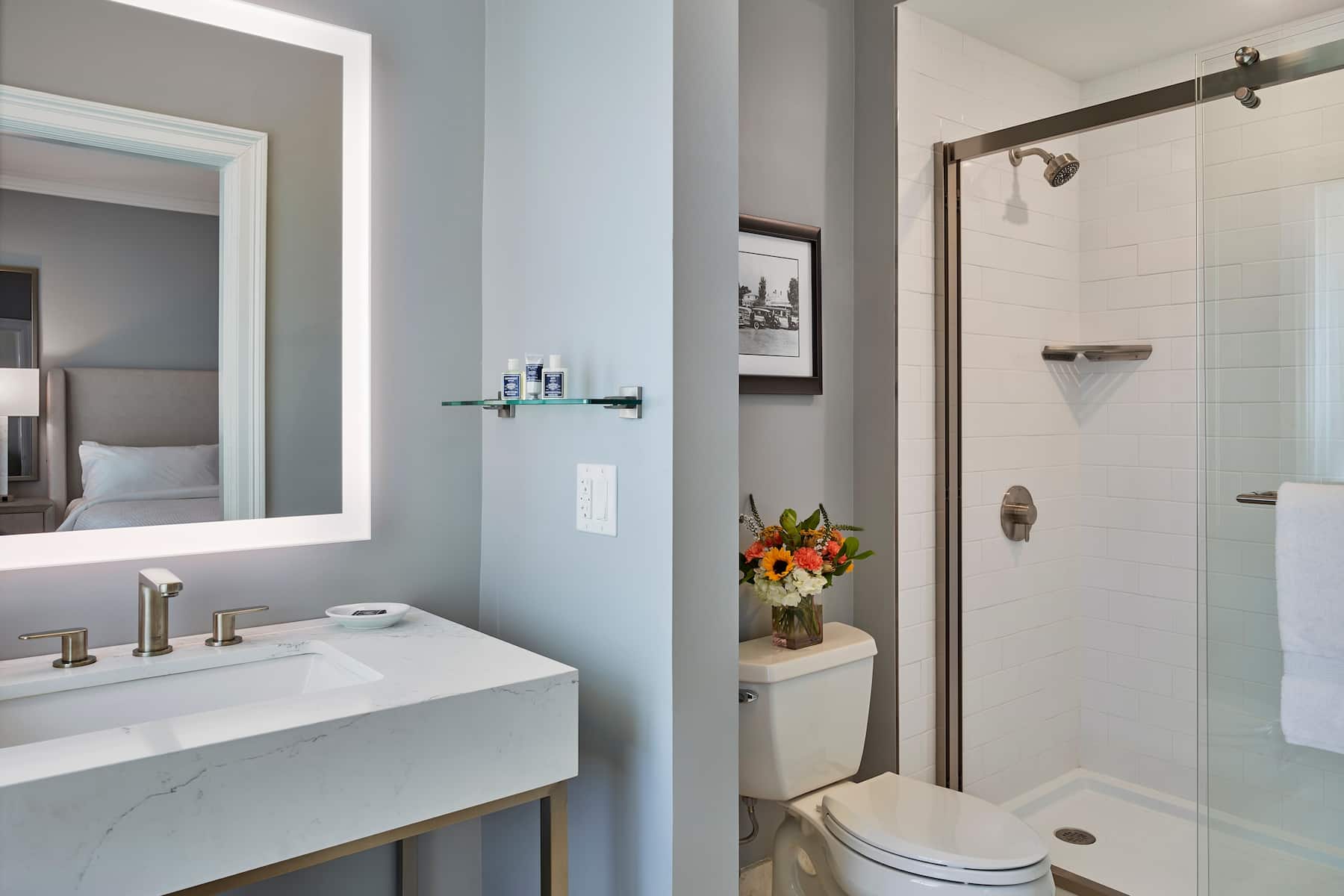 Guest room bath at the Seaview Hotel, a Dolce by Wyndham in Galloway, New Jersey
