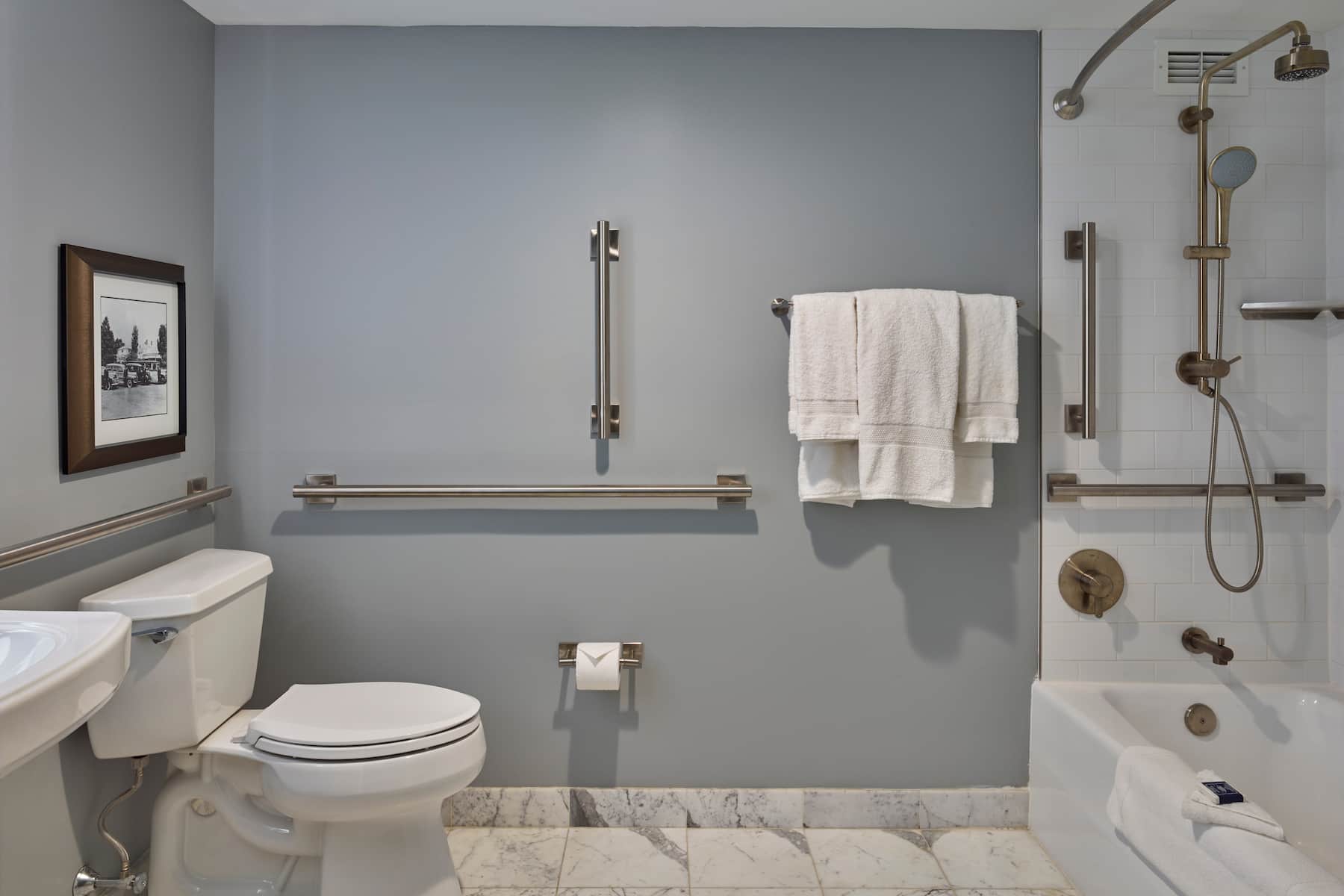 Guest room bath at the Seaview Hotel, a Dolce by Wyndham in Galloway, New Jersey